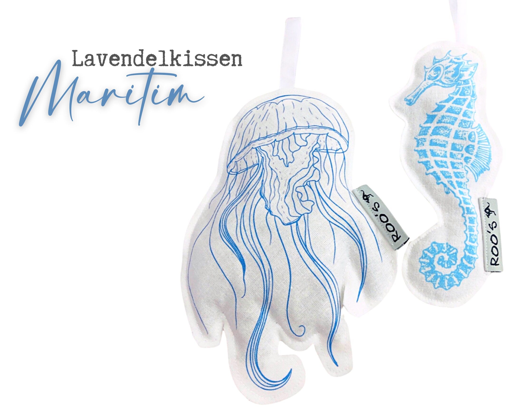 Maritime Lavendelkissen Duftsäckchen | Qualle | Seepferd | Lavendelsäckchen bedruckte Baumwolle