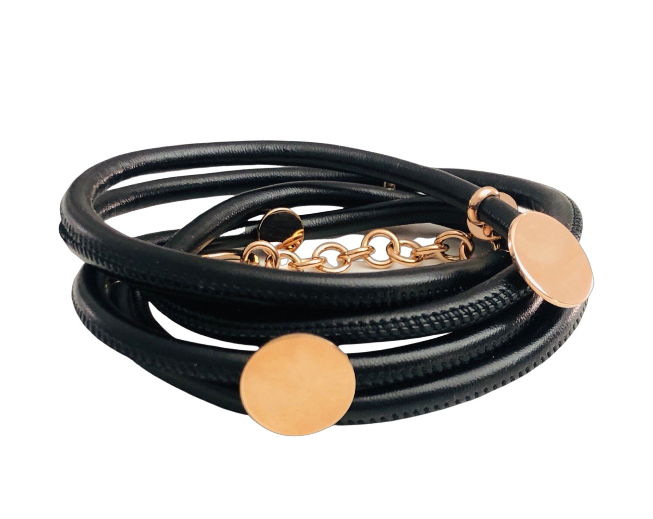 Edles Wickel Armband aus Leder | Anhänger roségold | in beige, grau oder schwarz