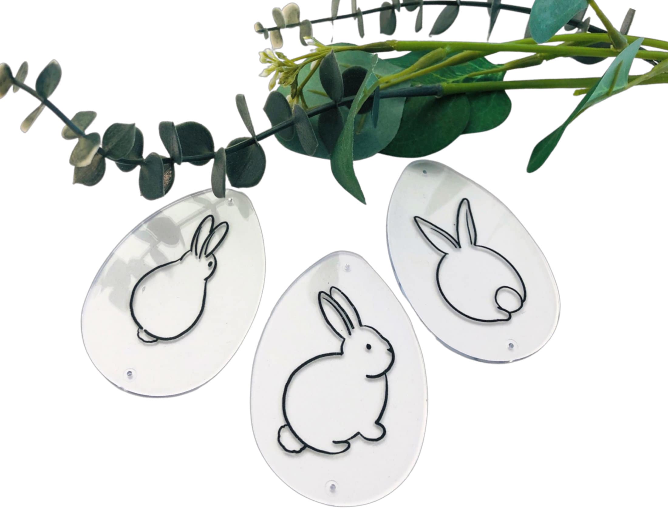 Acryl Anhänger Osterhase | 3 Stück | transparente eiförmige Osteranhänger
