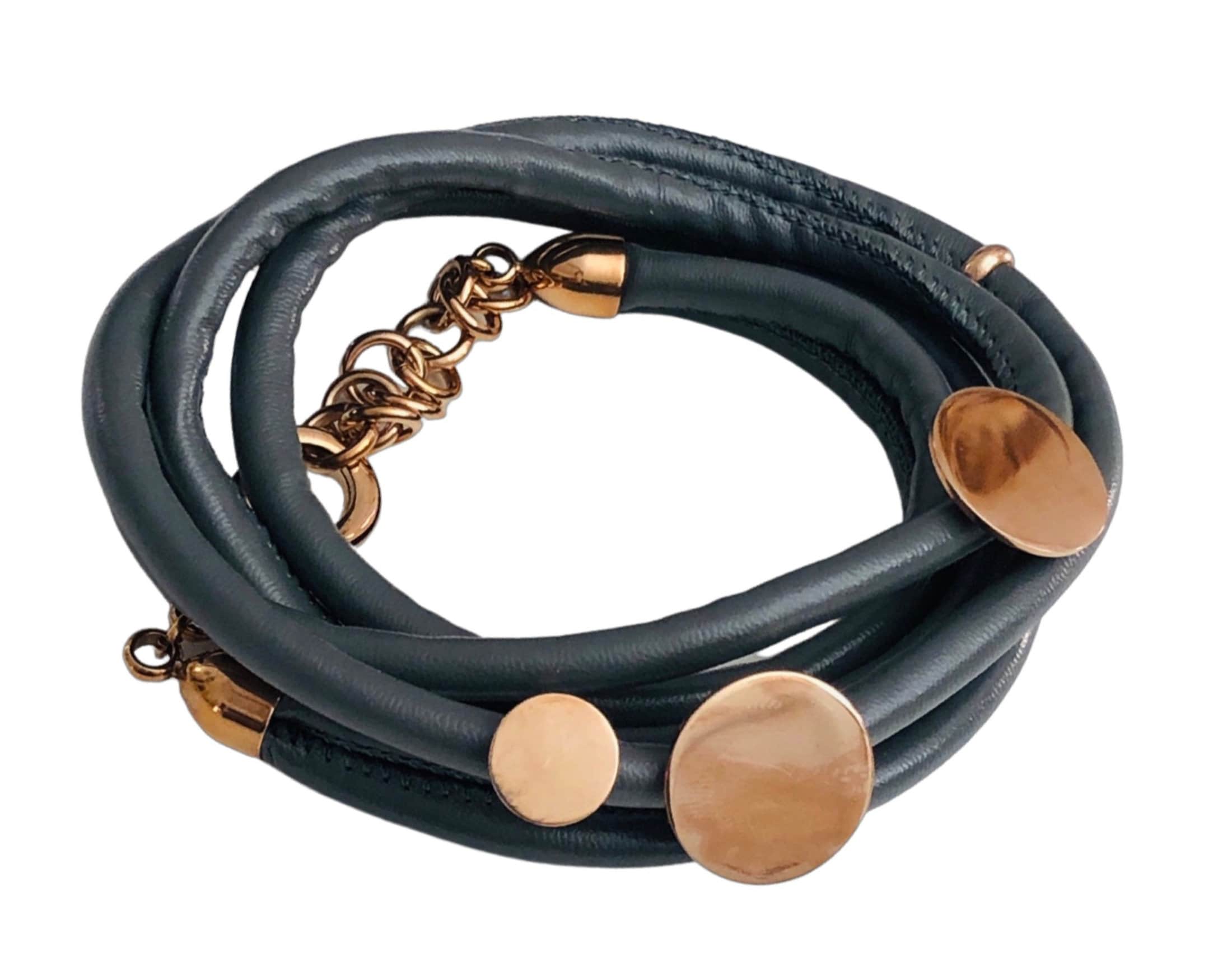 Edles Wickel Armband aus Leder | Anhänger roségold | in beige, grau oder schwarz