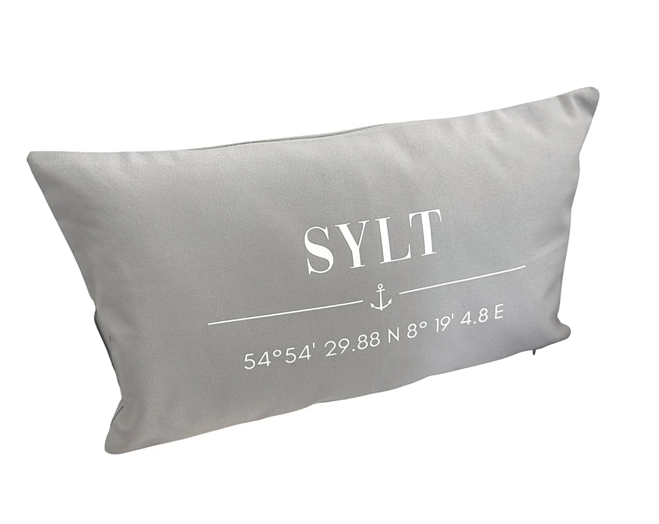 Kissen | Sylt | Kissenbezug 30 x 50 cm | Baumwolle | Koordinaten | Anker | maritim | grau schwarz beige