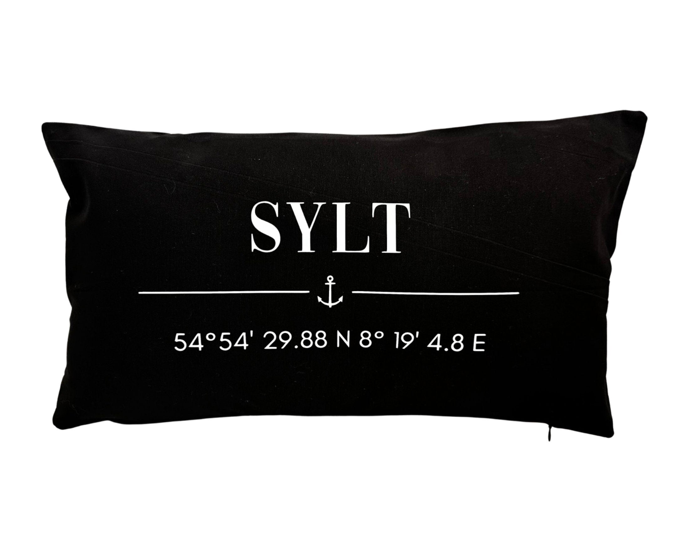 Kissen | Sylt | Kissenbezug 30 x 50 cm | Baumwolle | Koordinaten | Anker | maritim | grau schwarz beige
