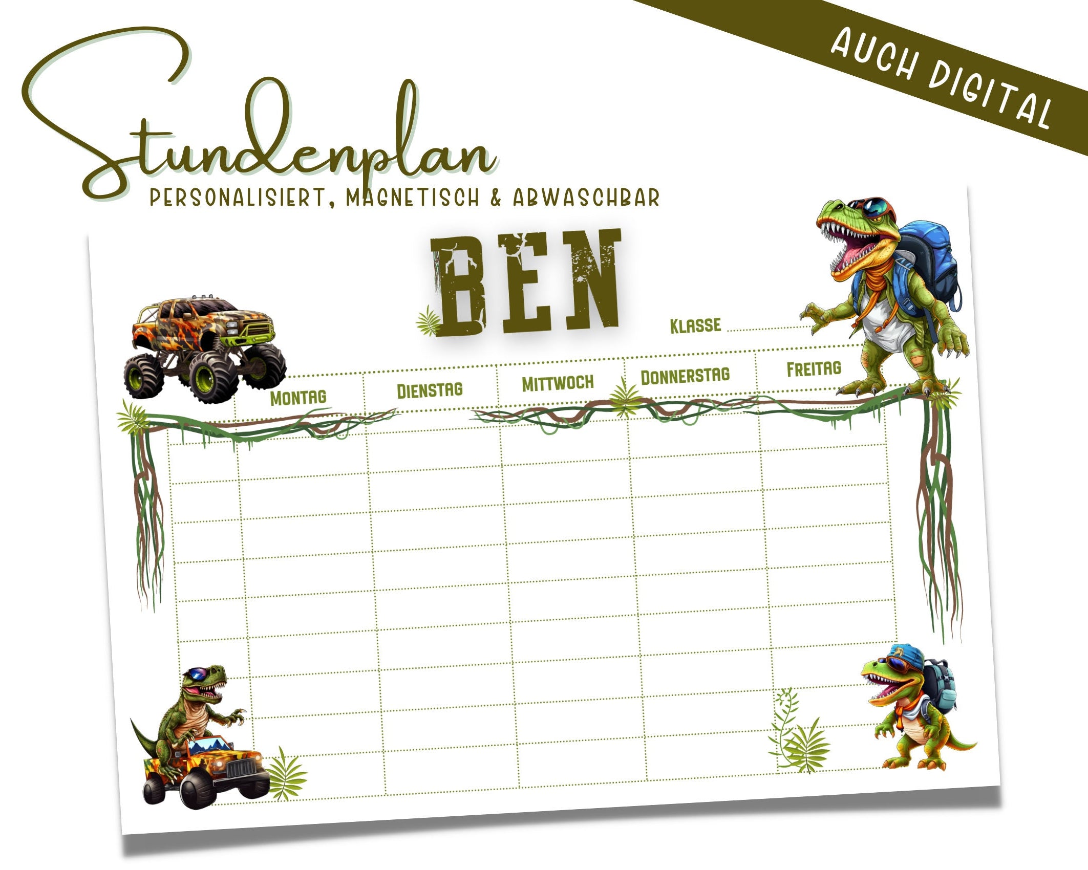 Stundenplan | personalisiert | Dinosaurier Monstertrucks