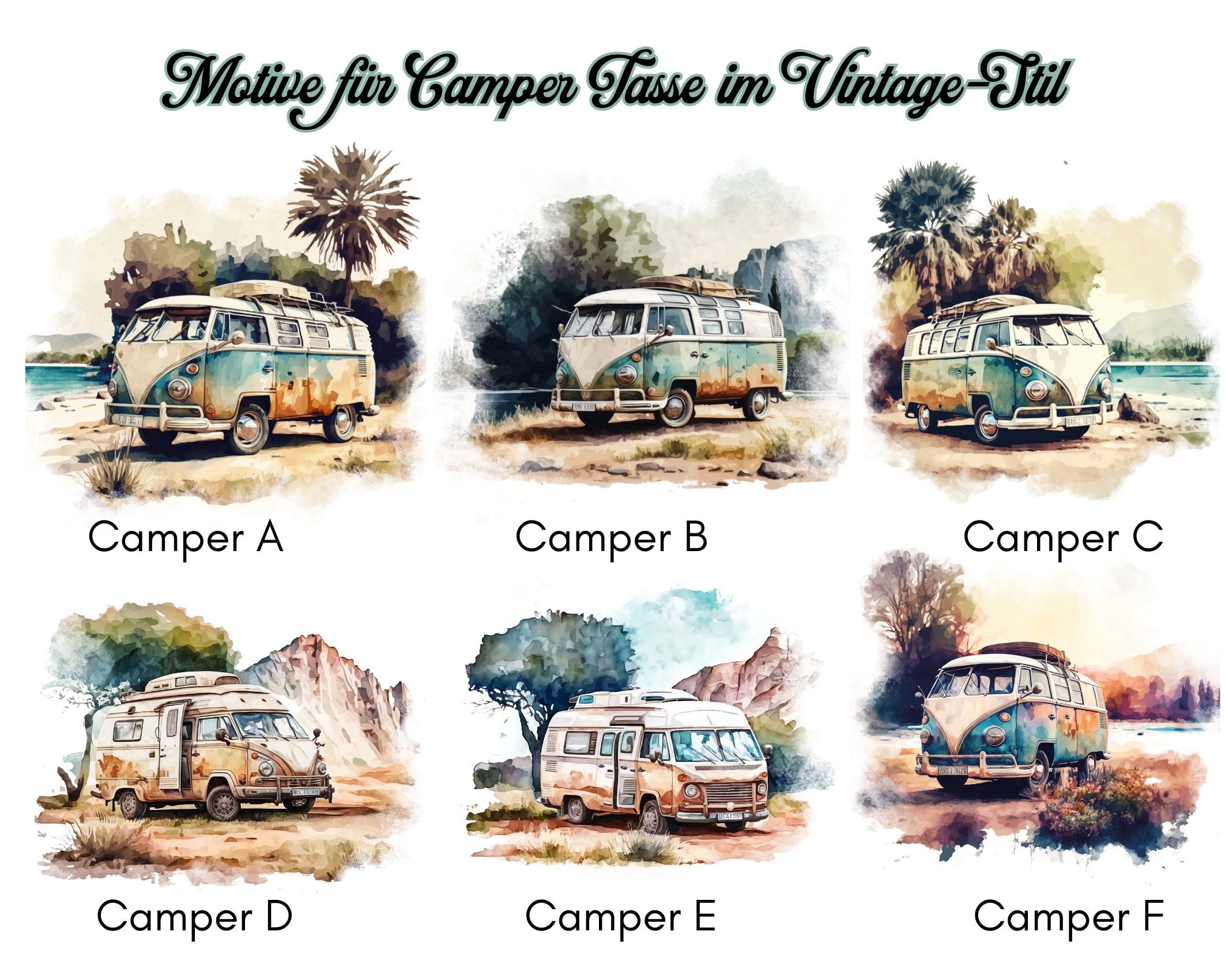 Emaille Tasse | Camping | personalisiert | Retro VW-Bulli