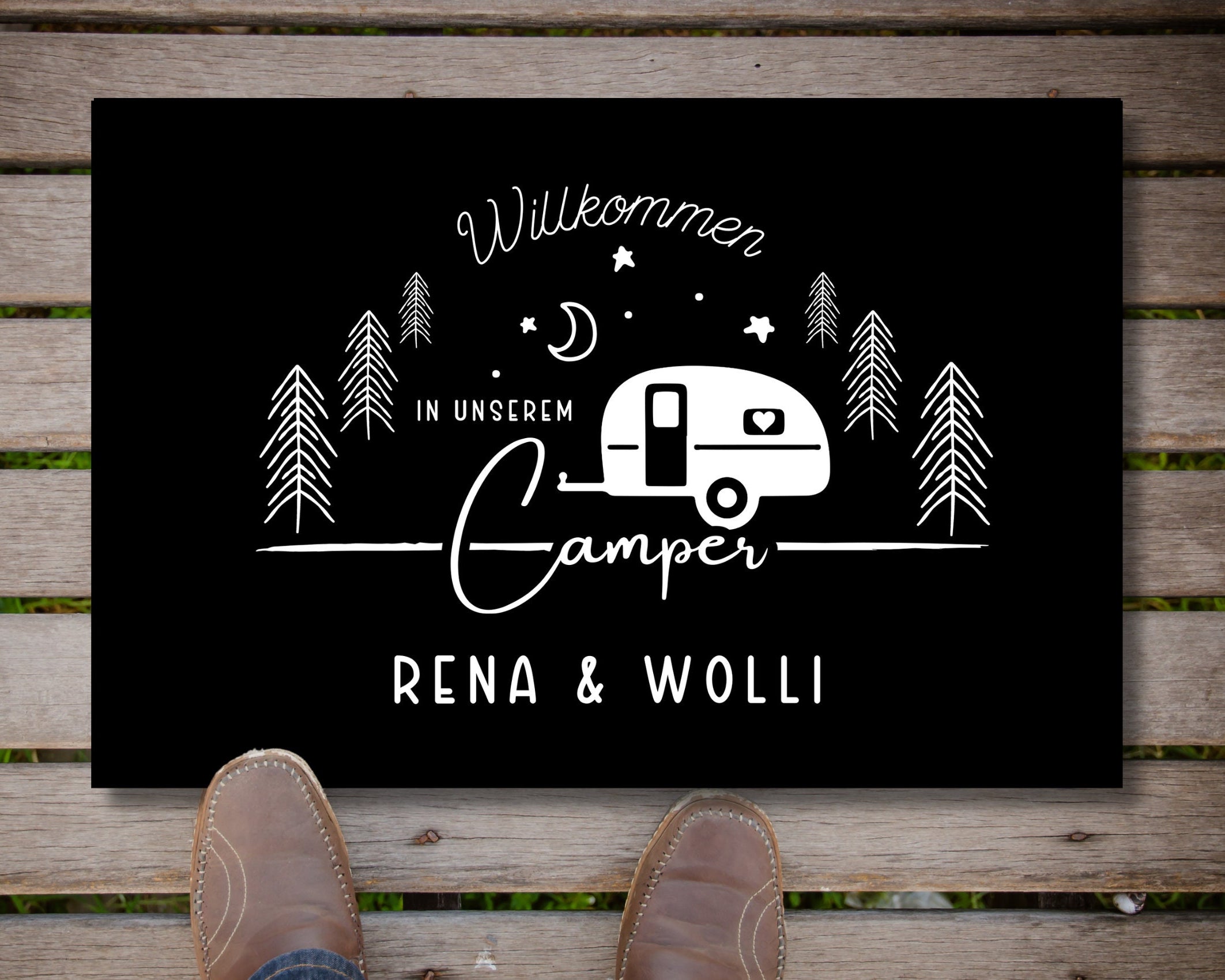 Personalisierte Fußmatte für Camper | Geschenk Wohnmobil | schwarzer Fußabtreter mit Namen