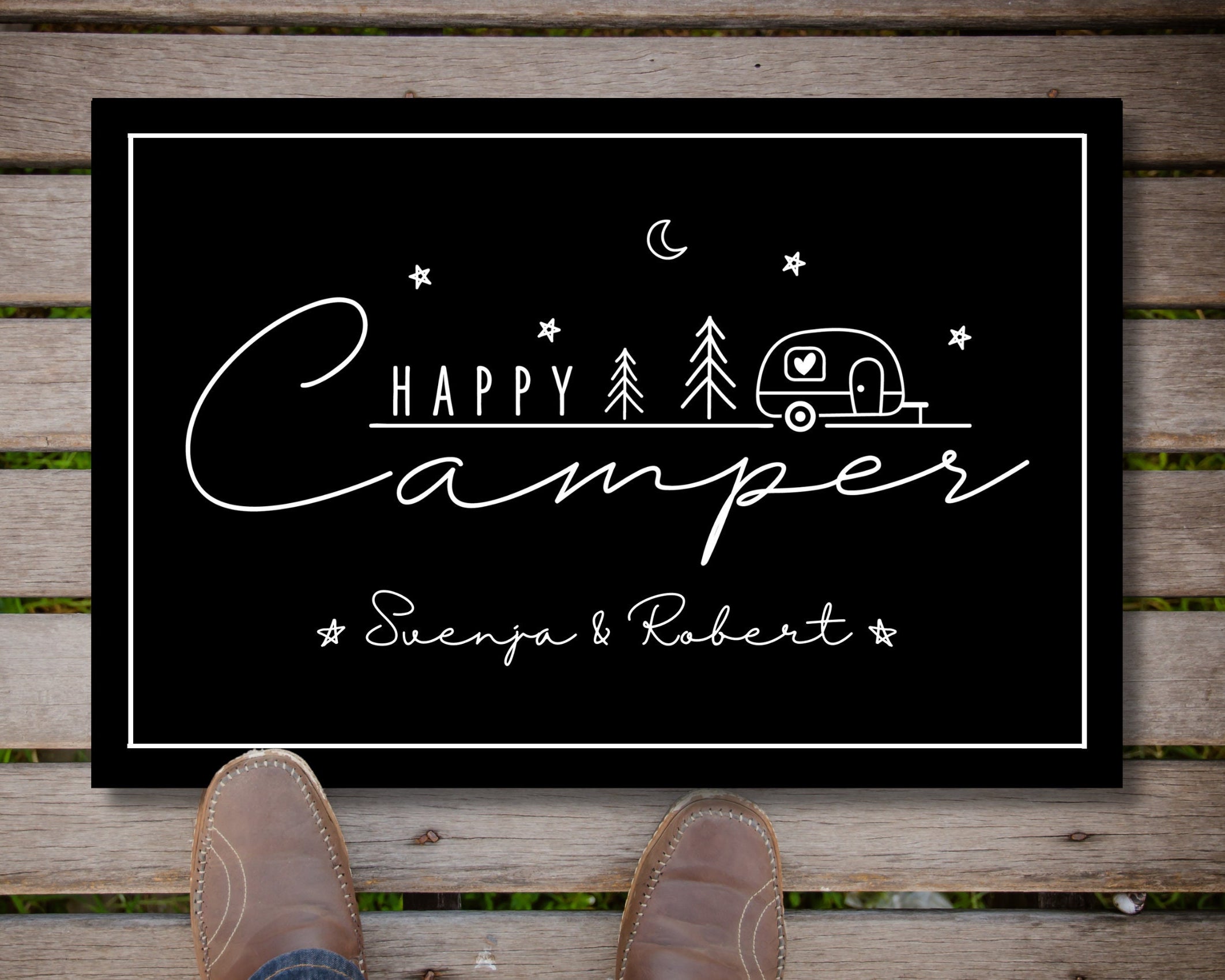 Personalisierte Fußmatte für Camper | Geschenk Wohnmobil | schwarzer Fußabtreter mit Namen