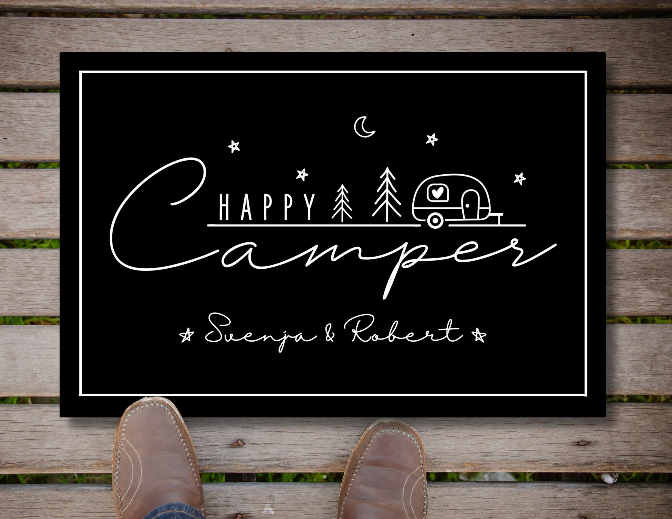 Personalisierte Fußmatte für Camper | Geschenk Wohnmobil | schwarzer Fußabtreter mit Namen