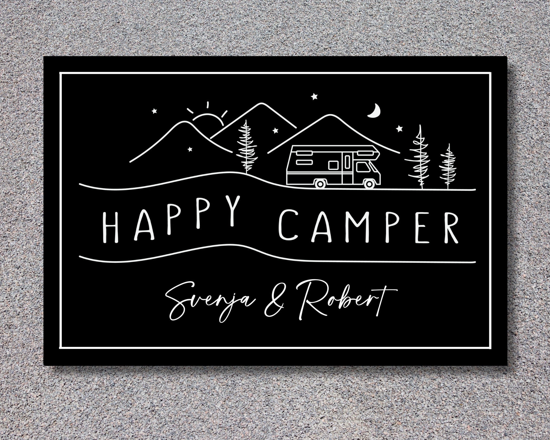 Personalisierte Fußmatte für Camper | Geschenk Wohnmobil Camping | schwarzer Fußabtreter mit Namen