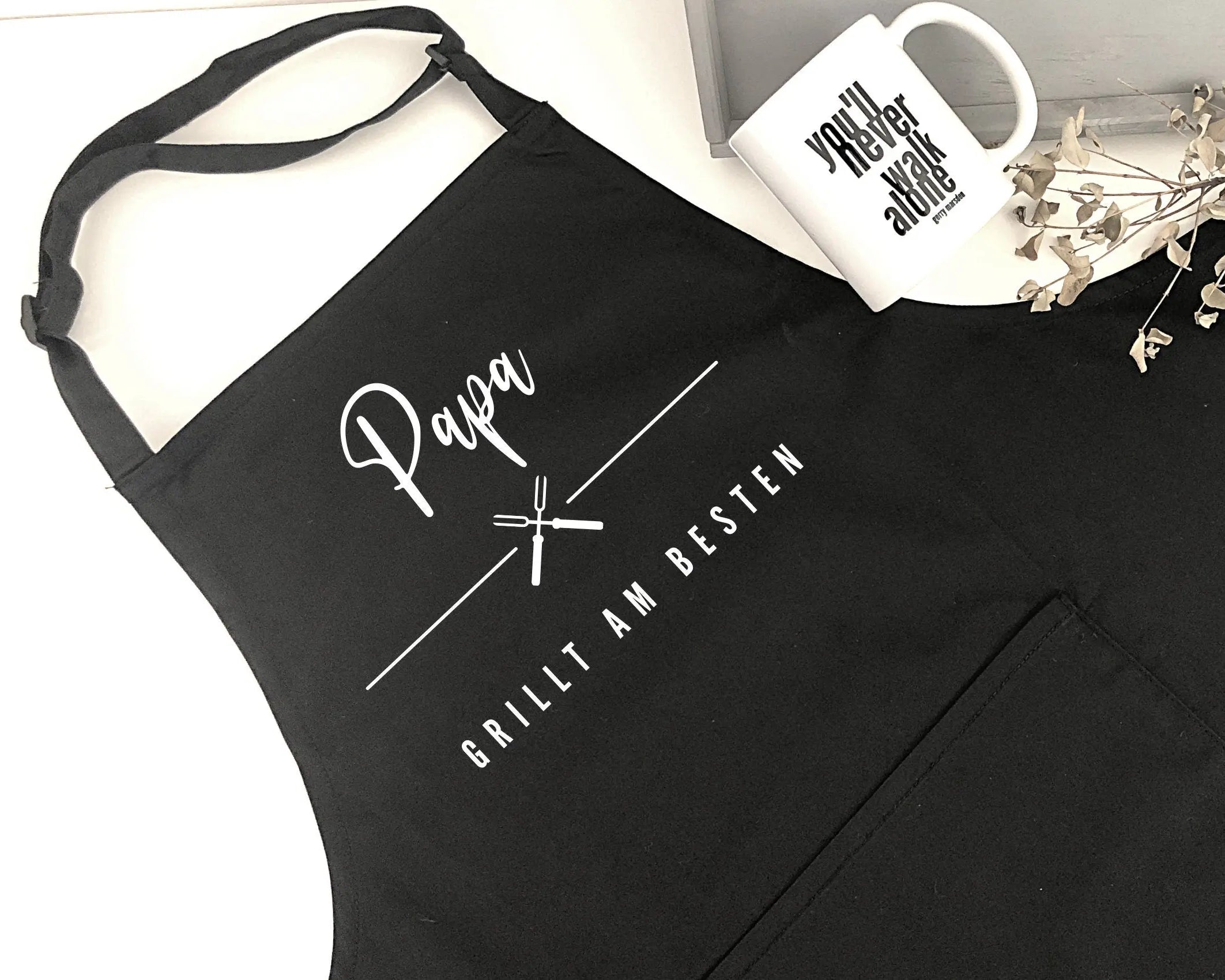 Grill Schürze für Papa | BBQ Schürze | schwarz, grau, weiß | Geschenk Vater Bruder Freund Mann