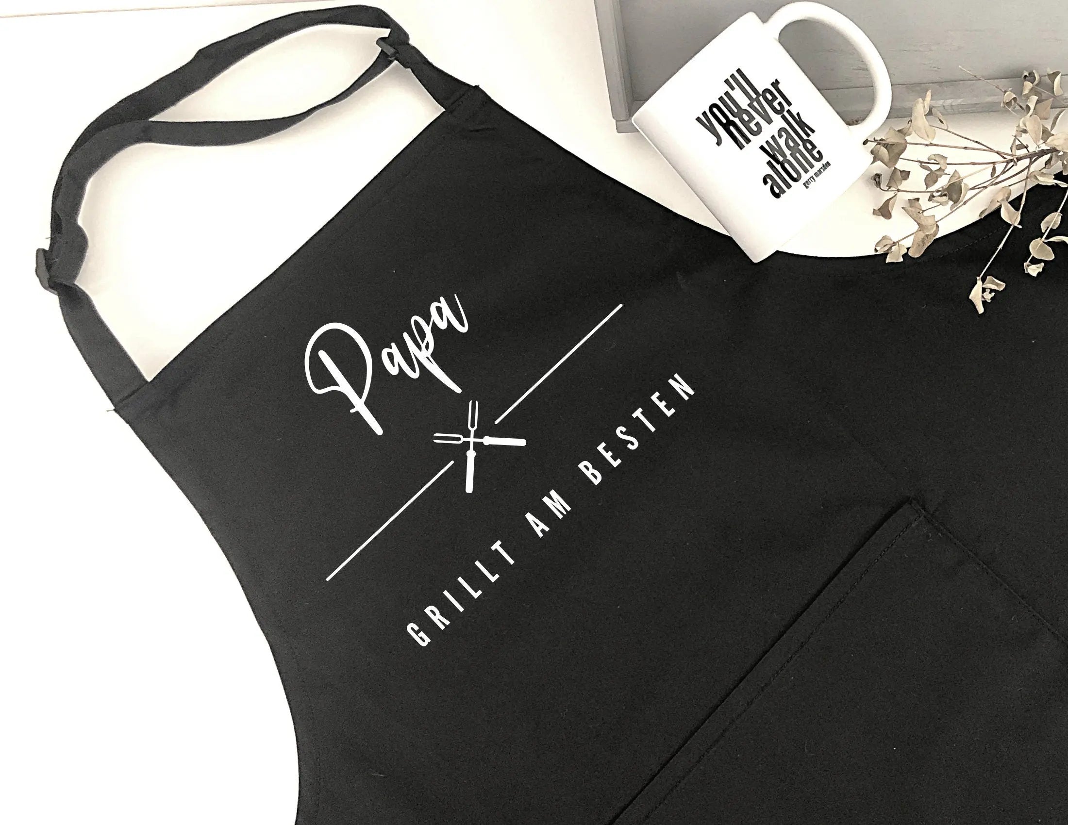 Grill Schürze für Papa | BBQ Schürze | schwarz, grau, weiß | Geschenk Vater Bruder Freund Mann