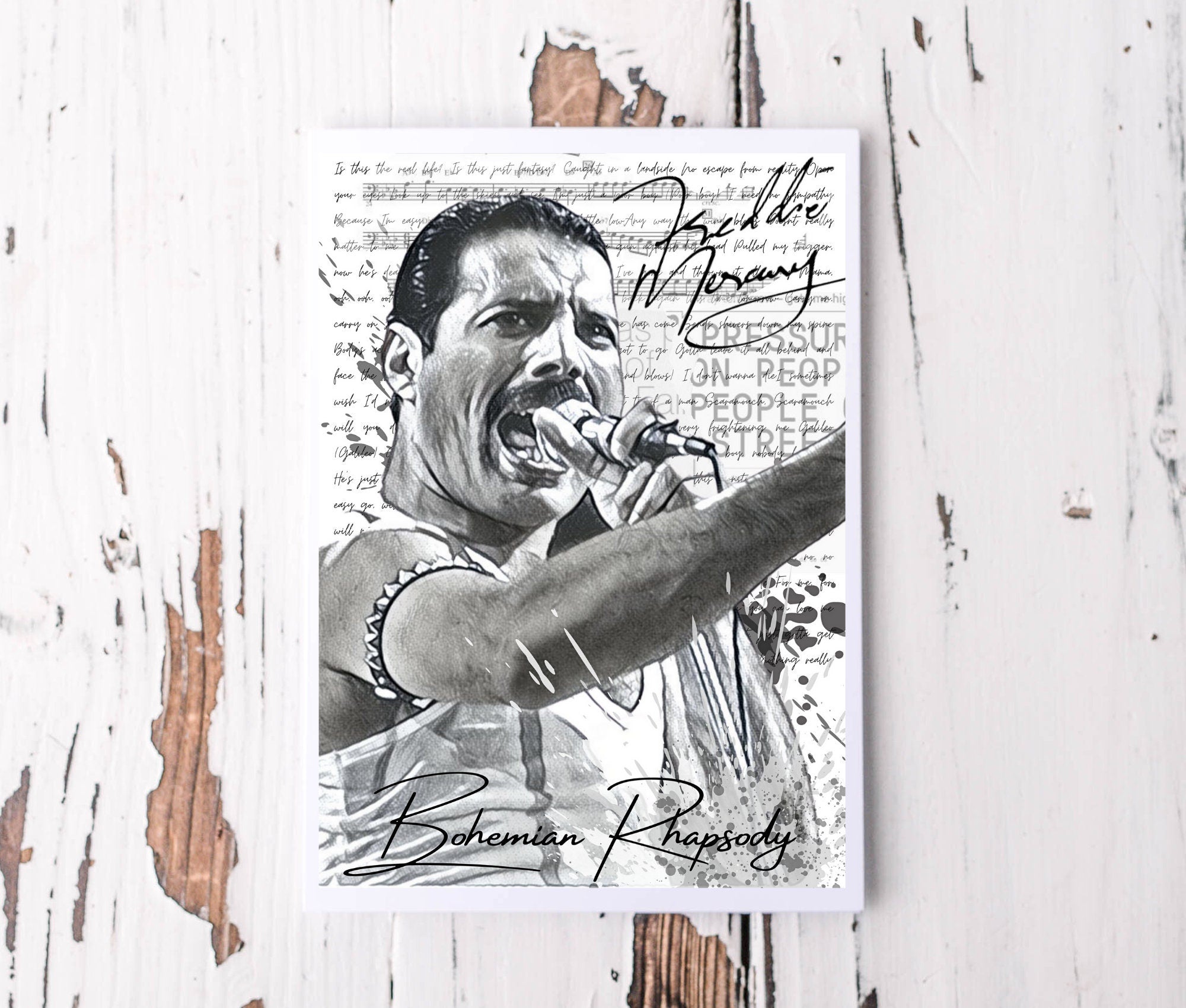 Karte | Freddie Mercury | Art Card | schwarz weiß | A6 | Kraftpapierumschlag
