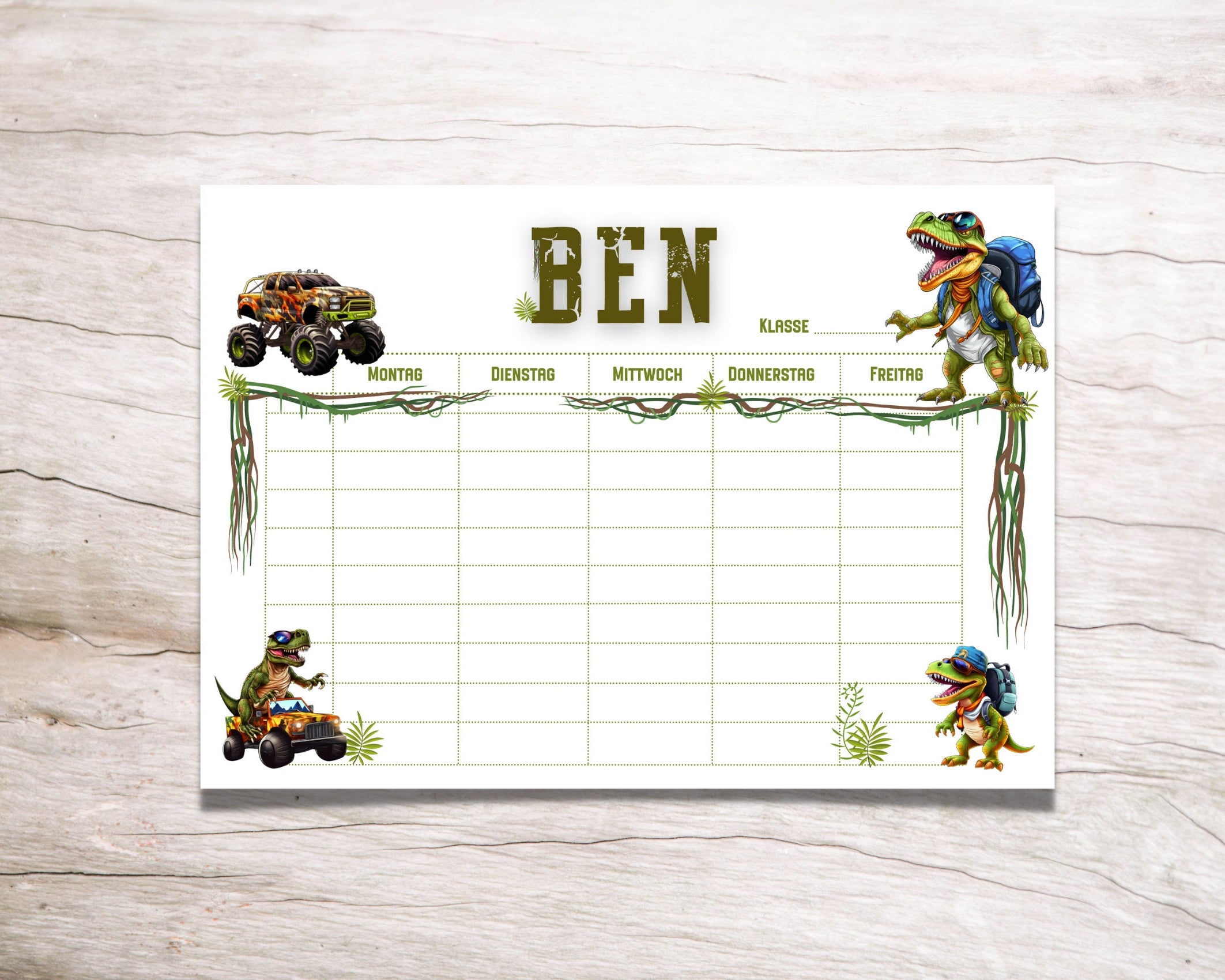 Stundenplan | personalisiert | Dinosaurier Monstertrucks