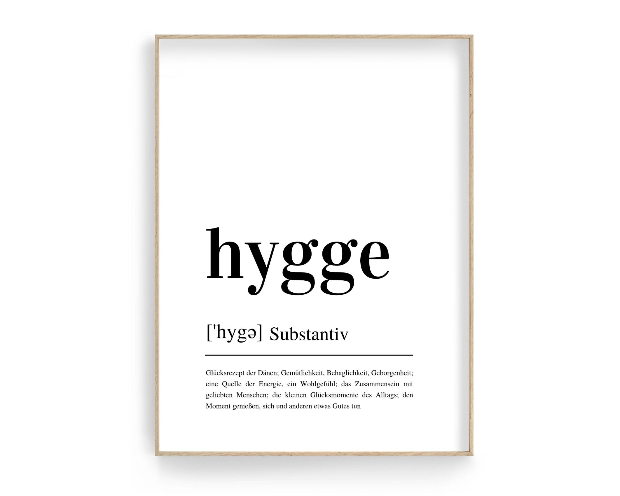 Design Poster | HYGGE | Definition | Digital Print | Typo Bild | gerahmter Kunstdruck | Duden Lautschrift | Gemütlichkeit | Happy | Rahmen