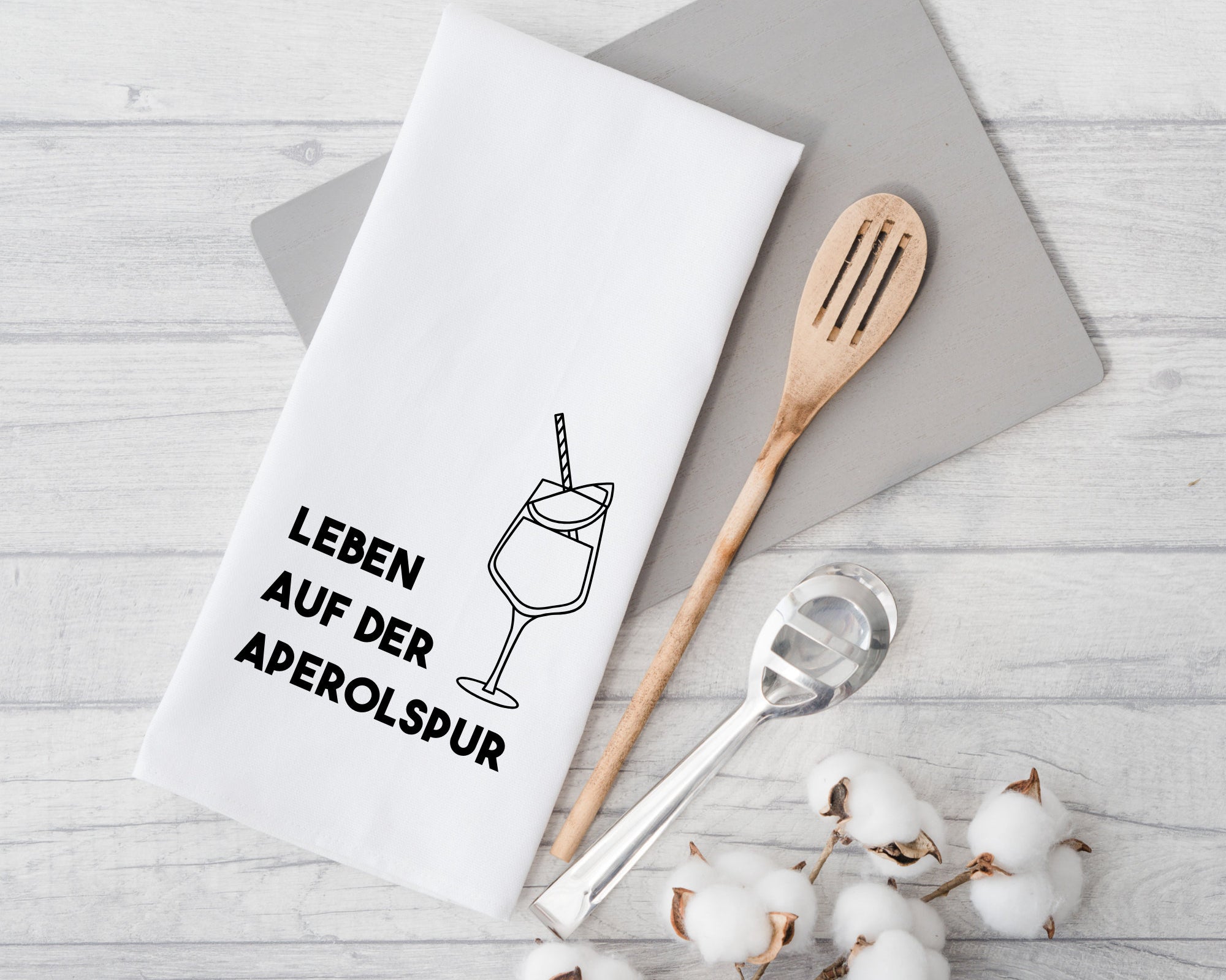 Geschirrtuch | Leben auf der Aperolspur | lustiger Spruch | in weiß oder schwarz