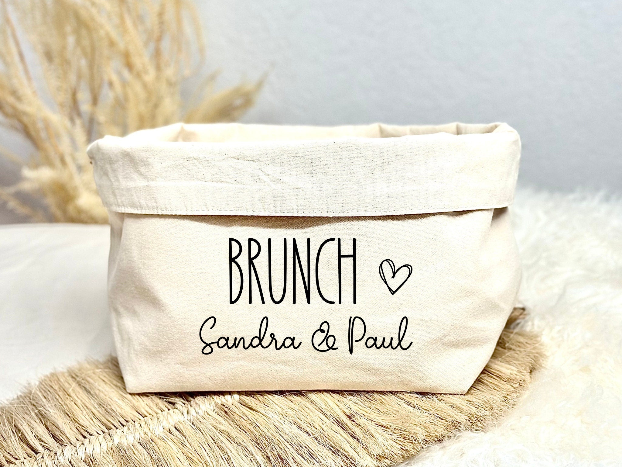 Brotkörbchen personalisiert | beiger Stoffkorb | Brotkorb | mit Beschriftung Frühstück und Namen