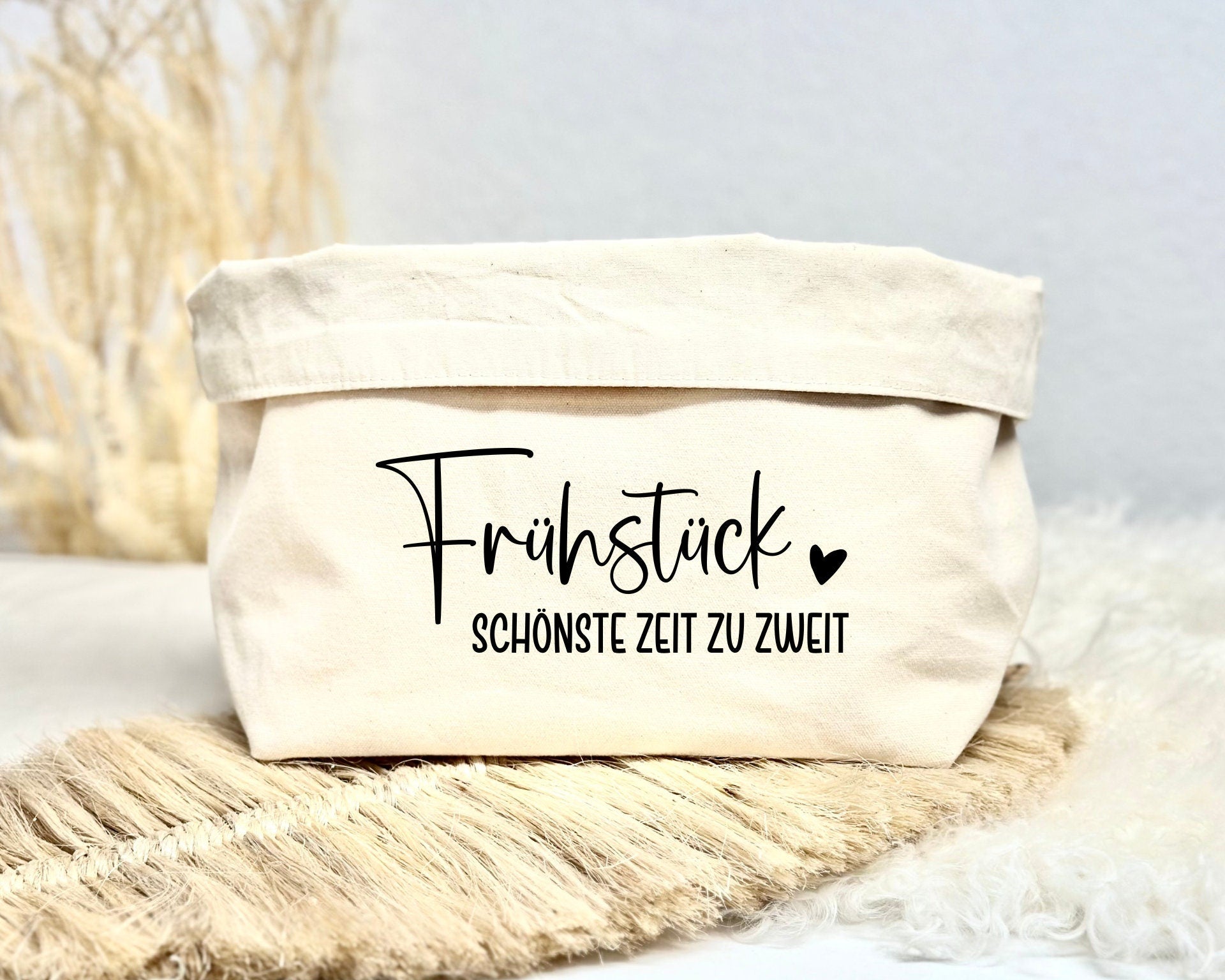 Brotkörbchen personalisiert | beiger Stoffkorb | Brotkorb | mit Beschriftung Frühstück und Namen