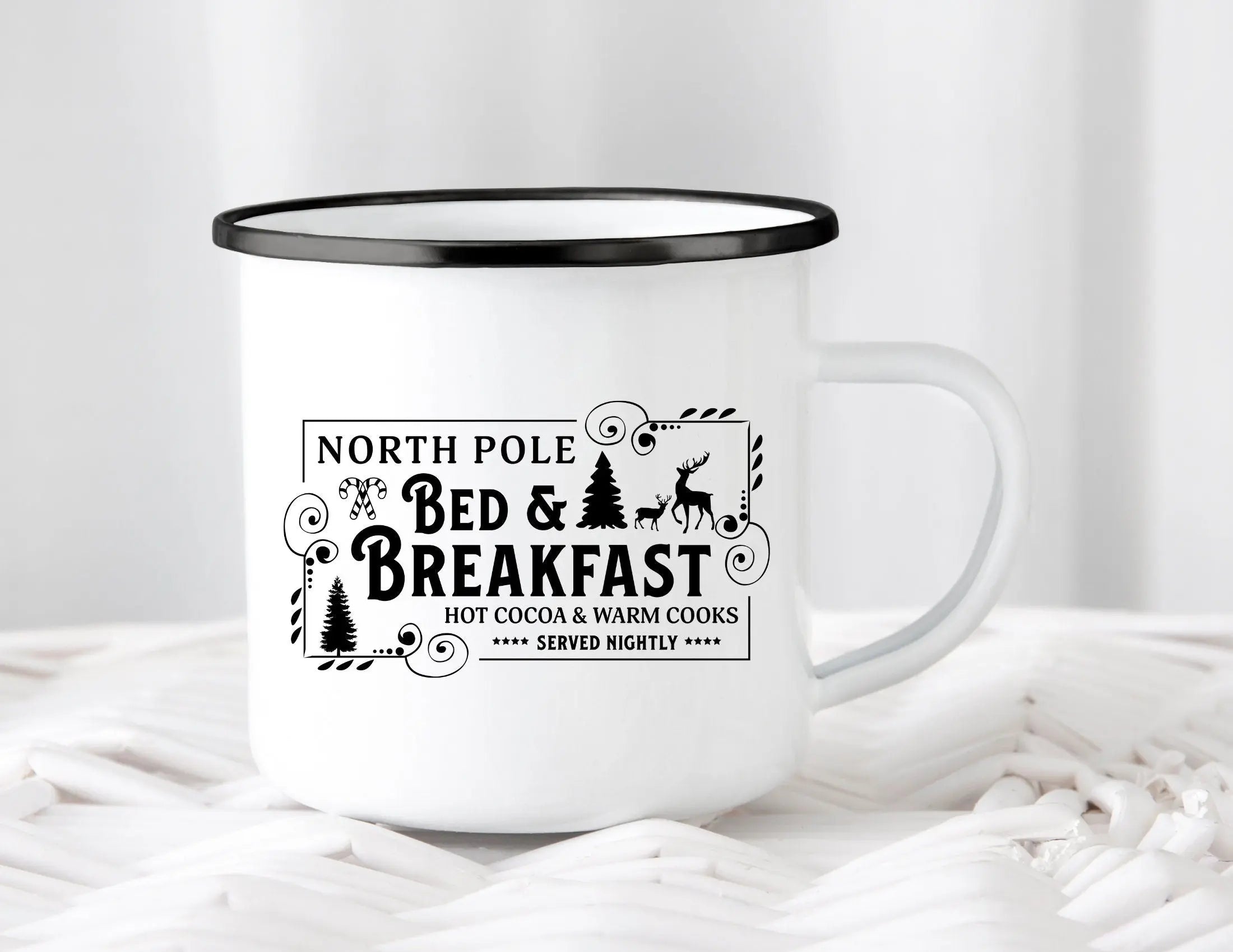 Emaille Tasse | Vintage Weihnachtsmotiv | North Pole | Emaillebecher