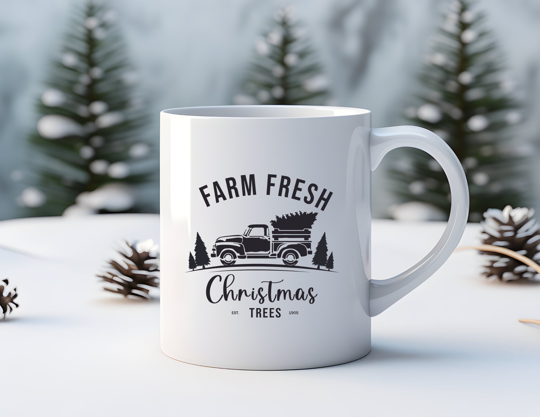 Keramiktasse | Weihnachtsmotiv | Farm Fresh Trees