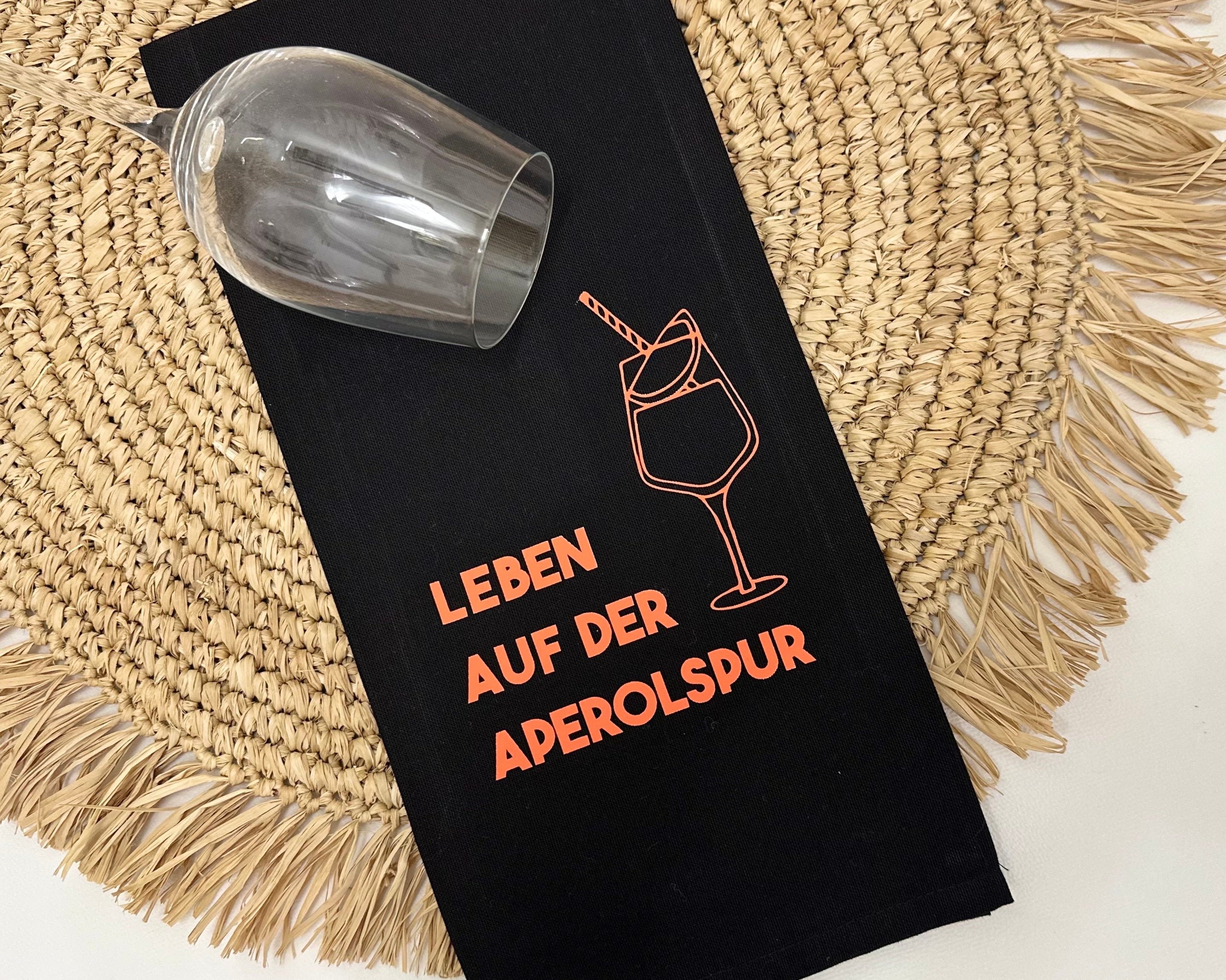 Geschirrtuch | Leben auf der Aperolspur | lustiger Spruch | in weiß oder schwarz