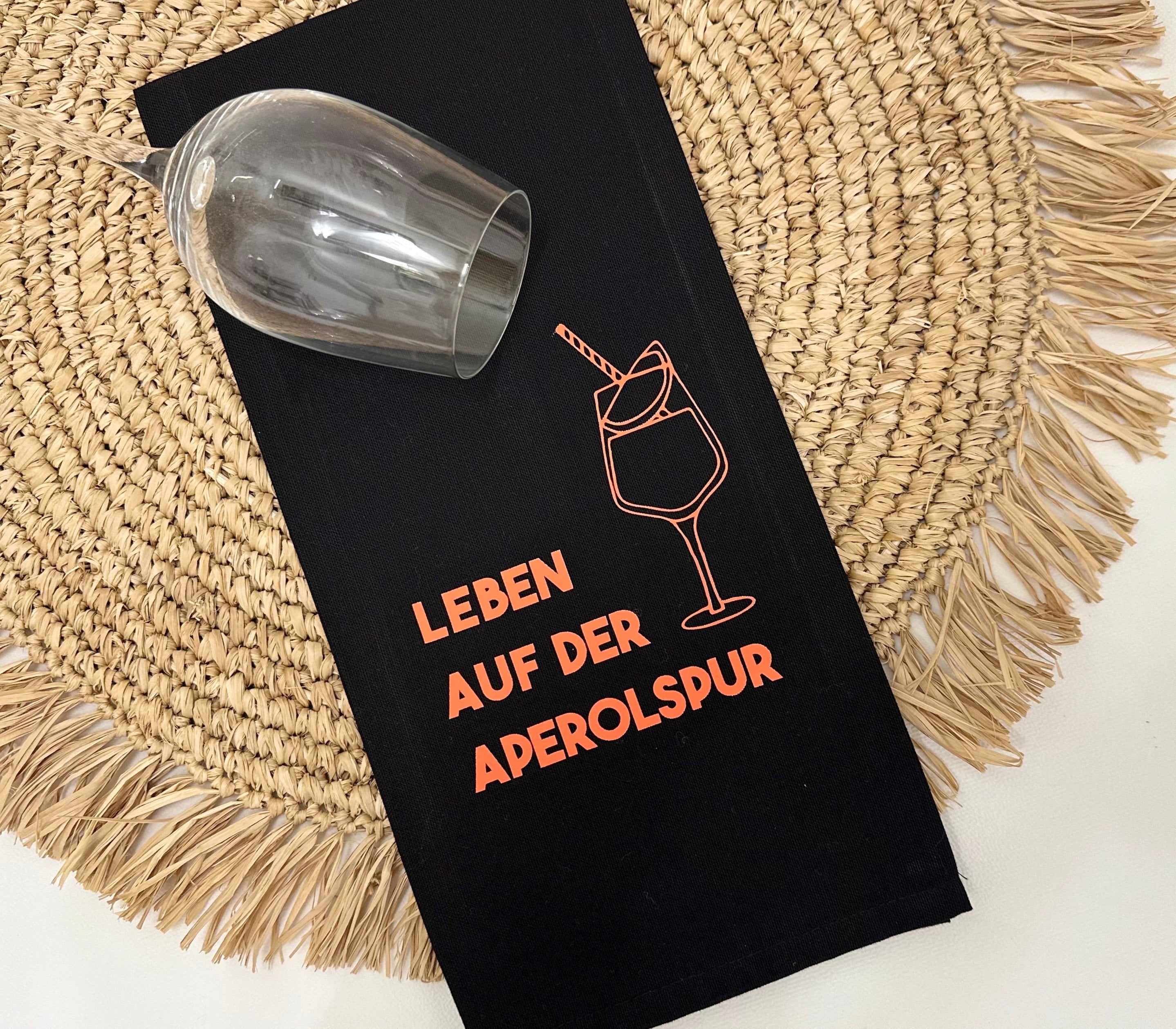 Geschirrtuch | Leben auf der Aperolspur | lustiger Spruch | in weiß oder schwarz