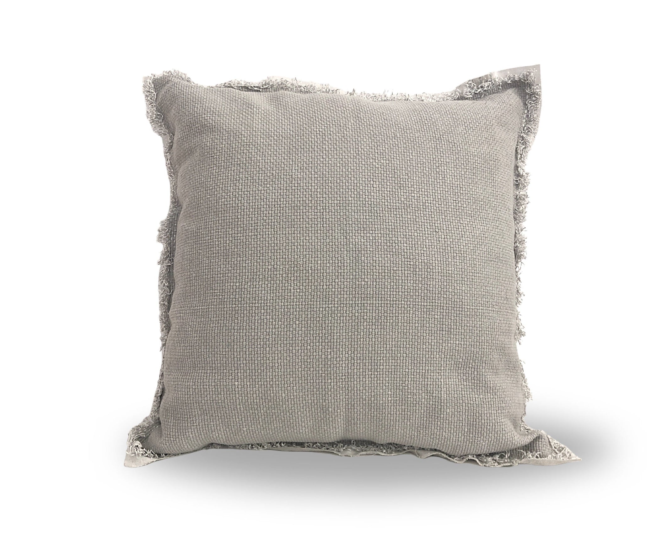 Kissen | Graues Kissen mit Fransen | Kissenbezug mit Füllung | Boho Look | Fransenkante | ausgefranst
