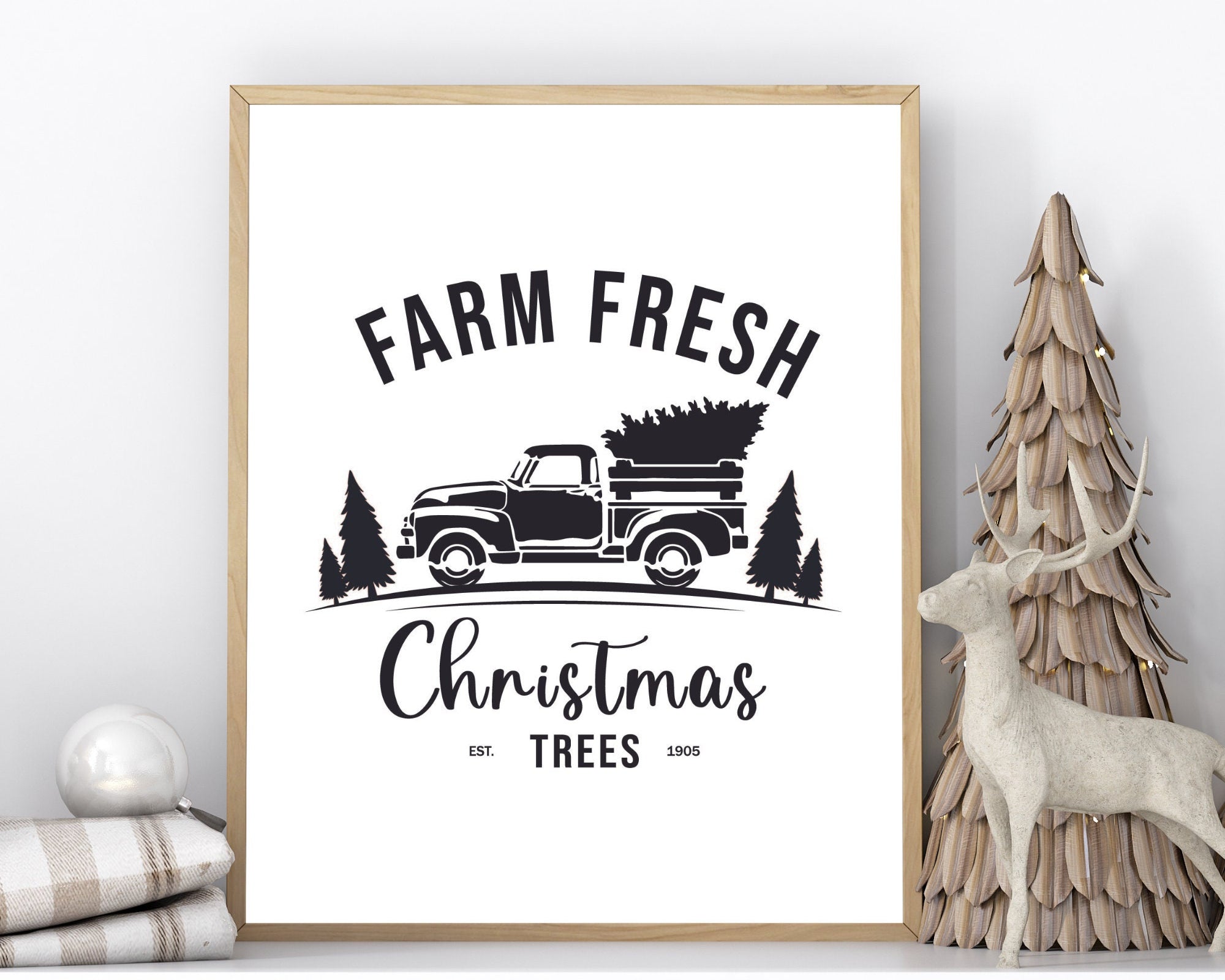 Poster Weihnachten | Farm House Stil | schwarz weiß