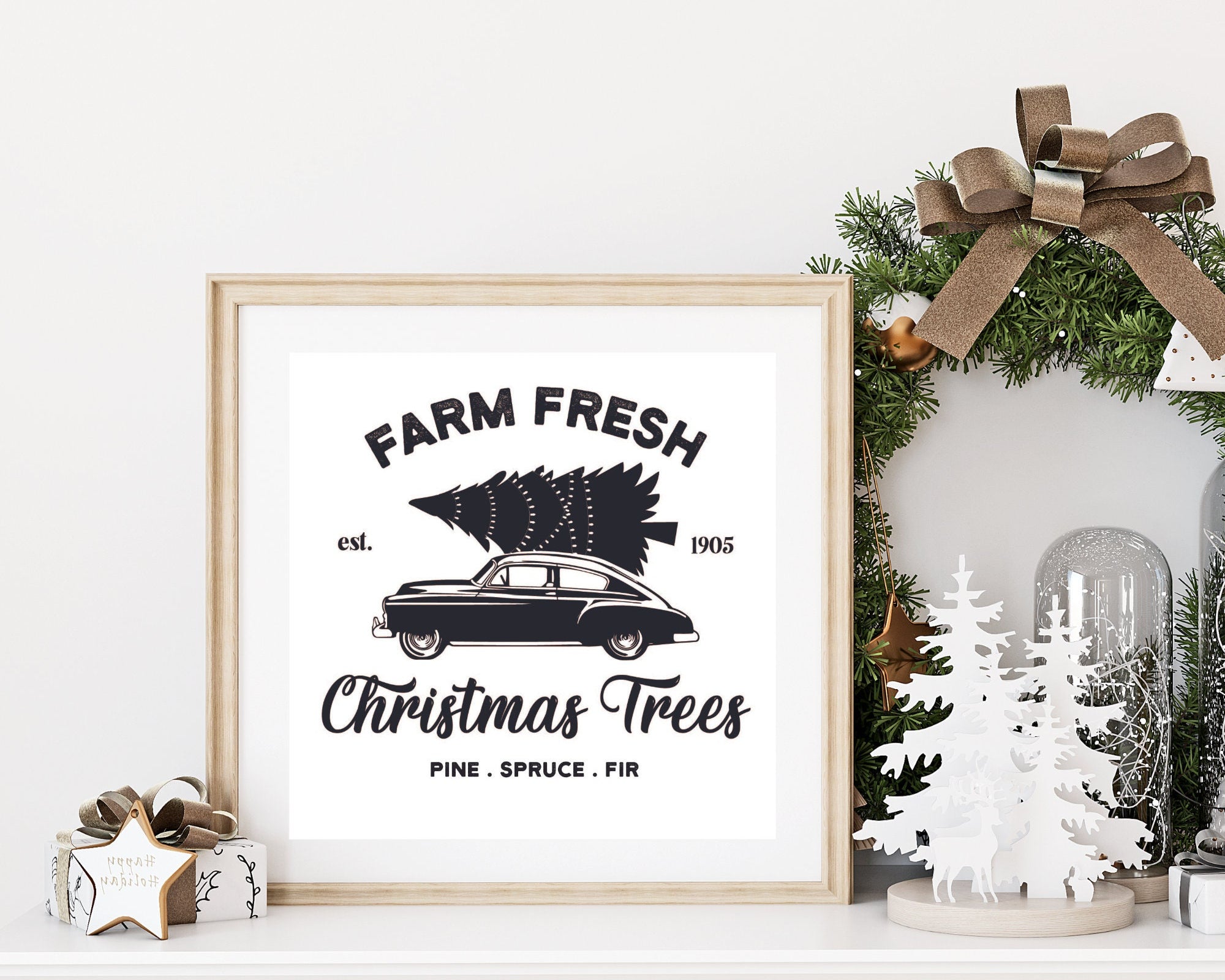 Poster Weihnachten | Farm House Stil | schwarz weiß
