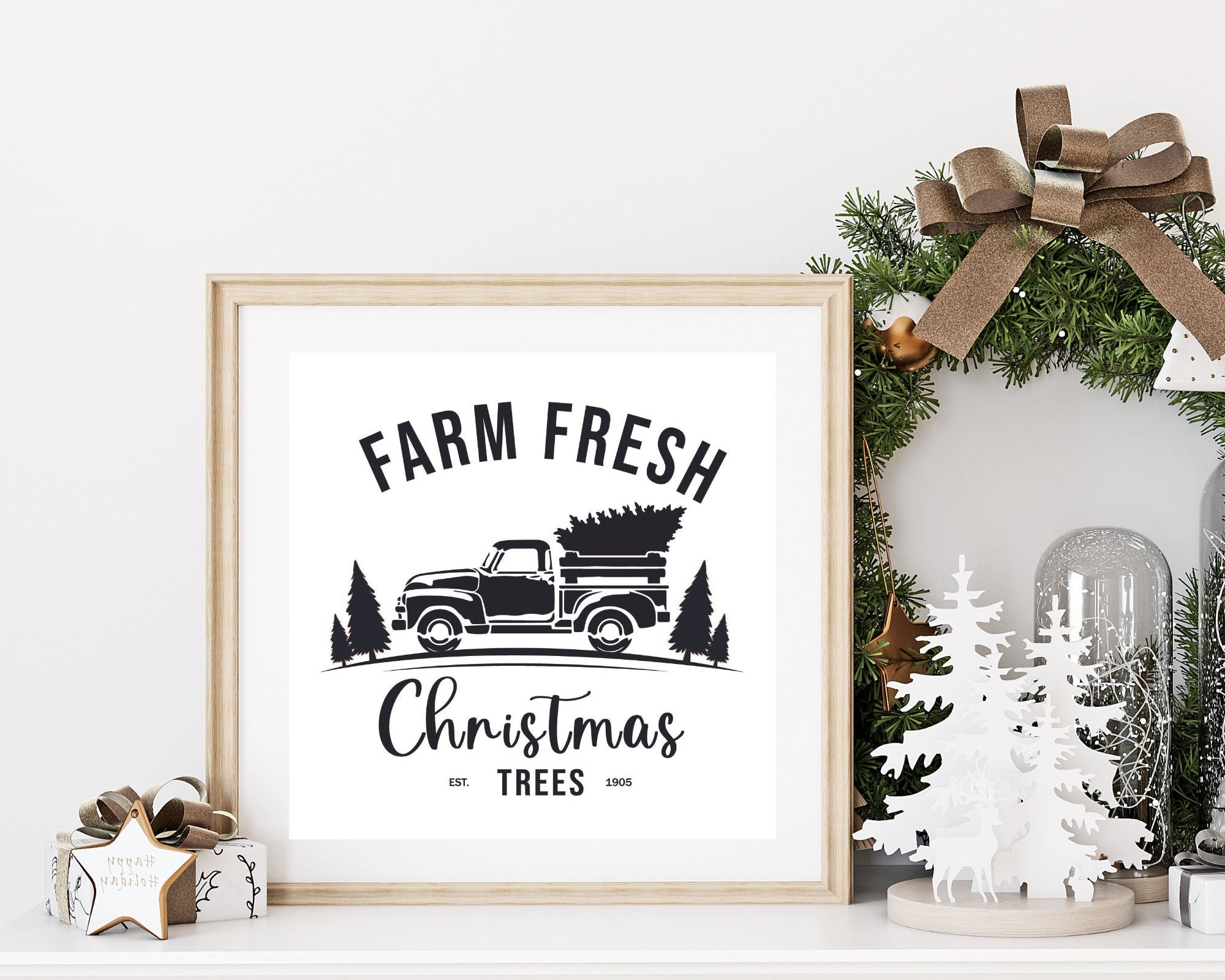 Poster Weihnachten | Farm House Stil | schwarz weiß