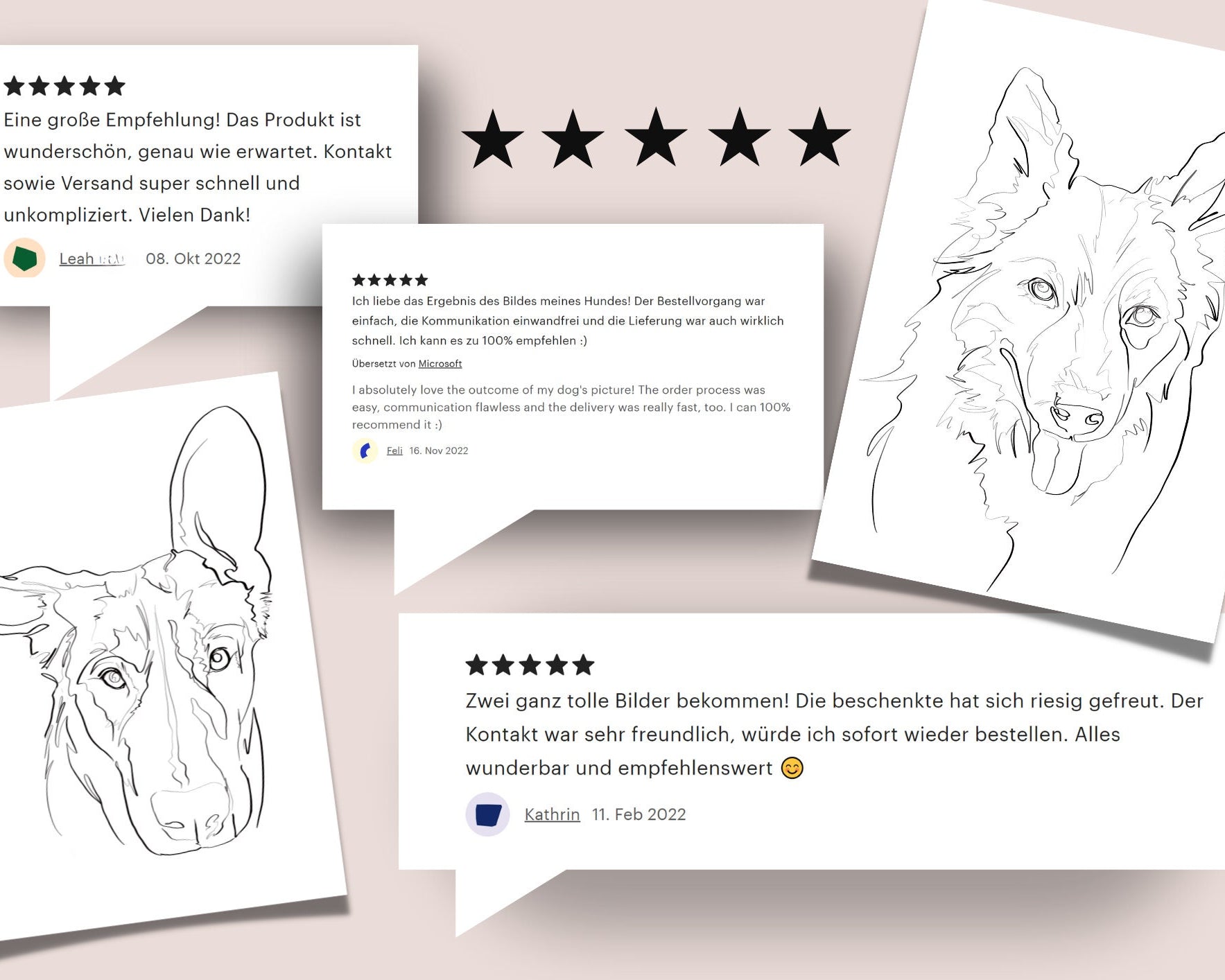 Hunde Portrait | One Line Art | Haustier Portrait | Benutzerdefiniert | Tierportrait Name | Auch als Gutschein
