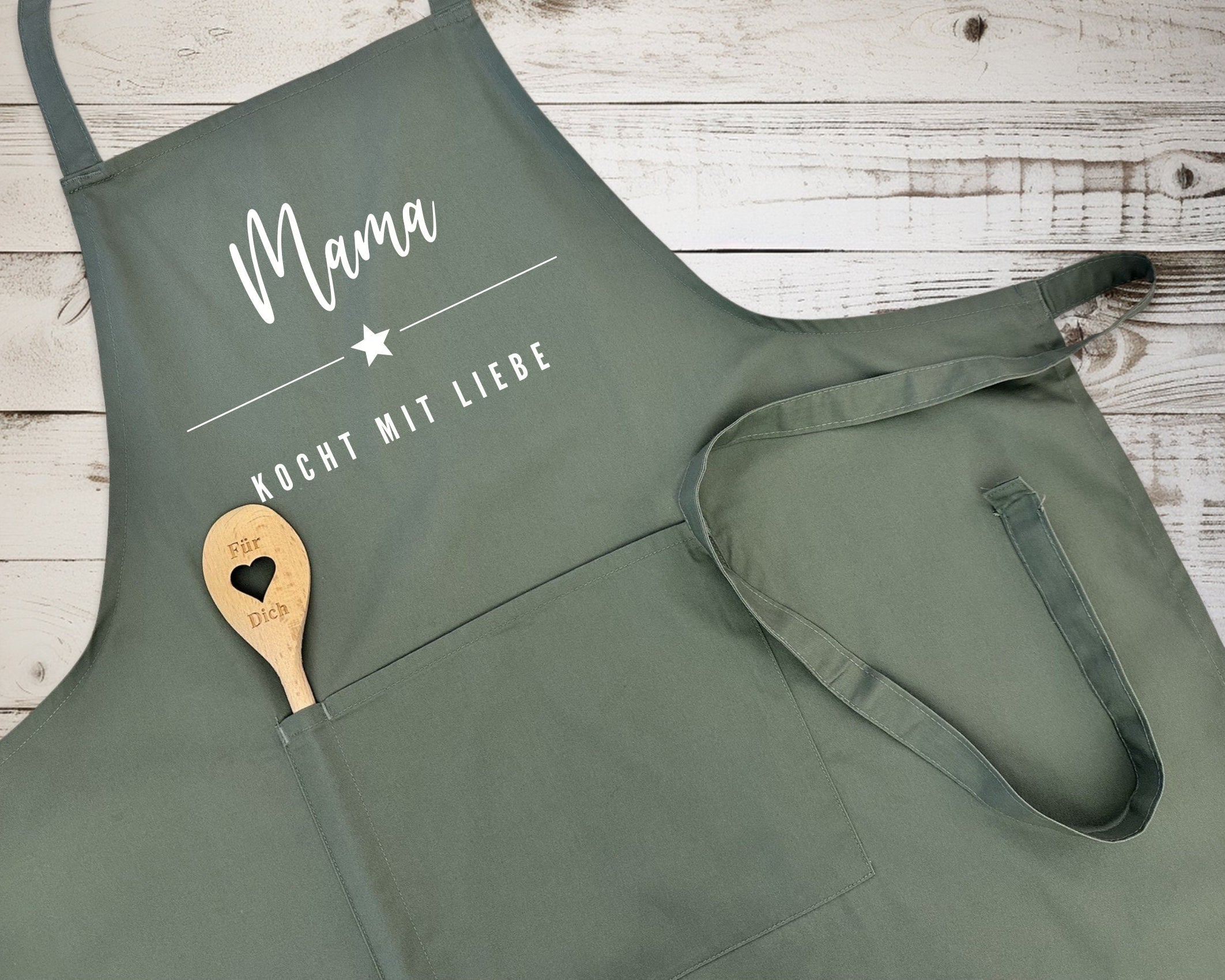 Schürze | personalisiert mit Deinem Namen | sand, rosa, pink, khaki, bordeaux, Jeans