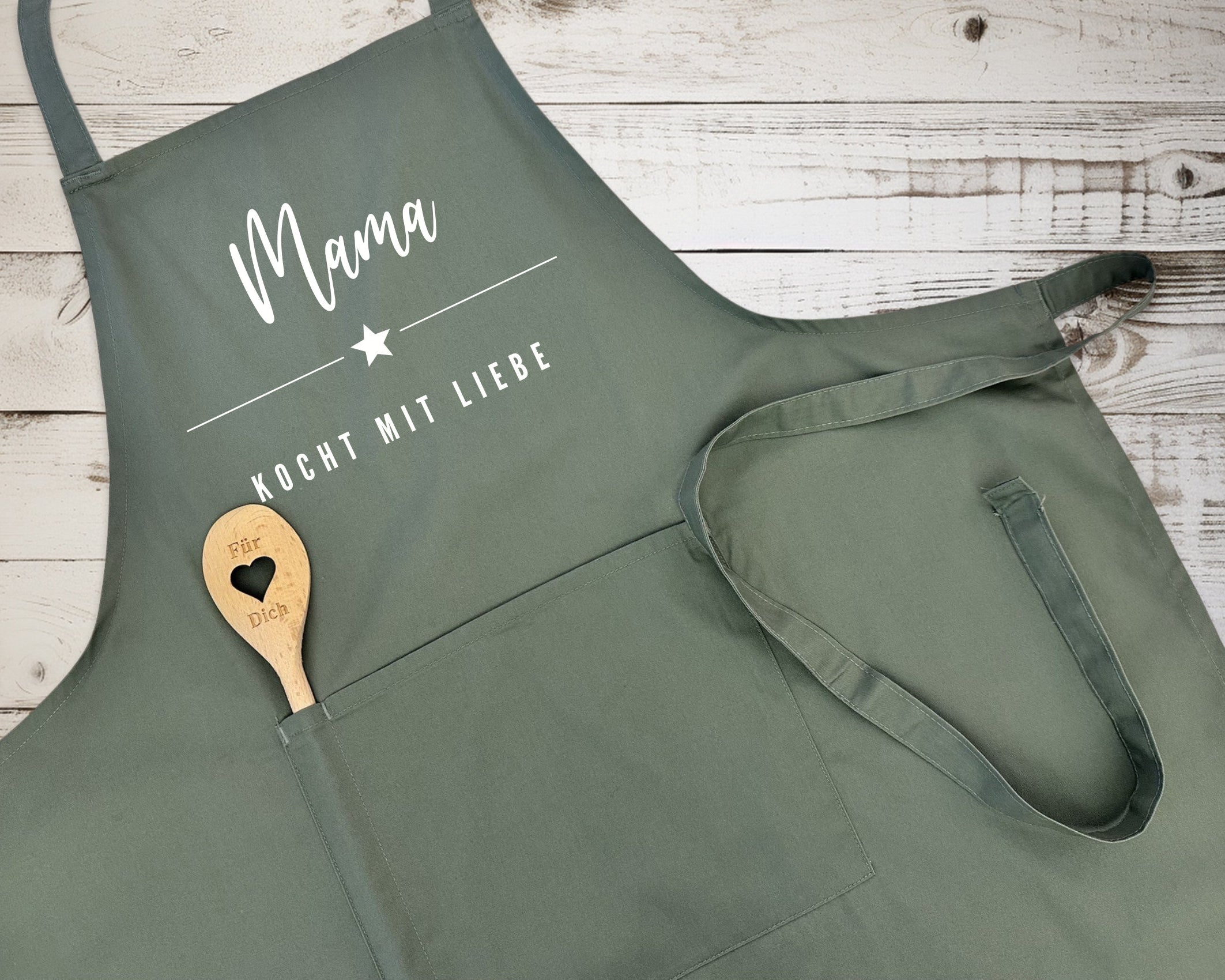 Schürze | personalisiert mit Deinem Namen | sand, rosa, pink, khaki, bordeaux, Jeans