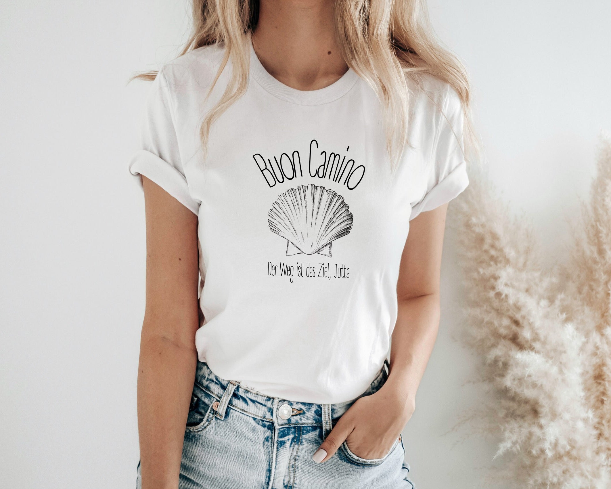 T-Shirt | Jakobsweg personalisiert | Buon Camino | in weiß
