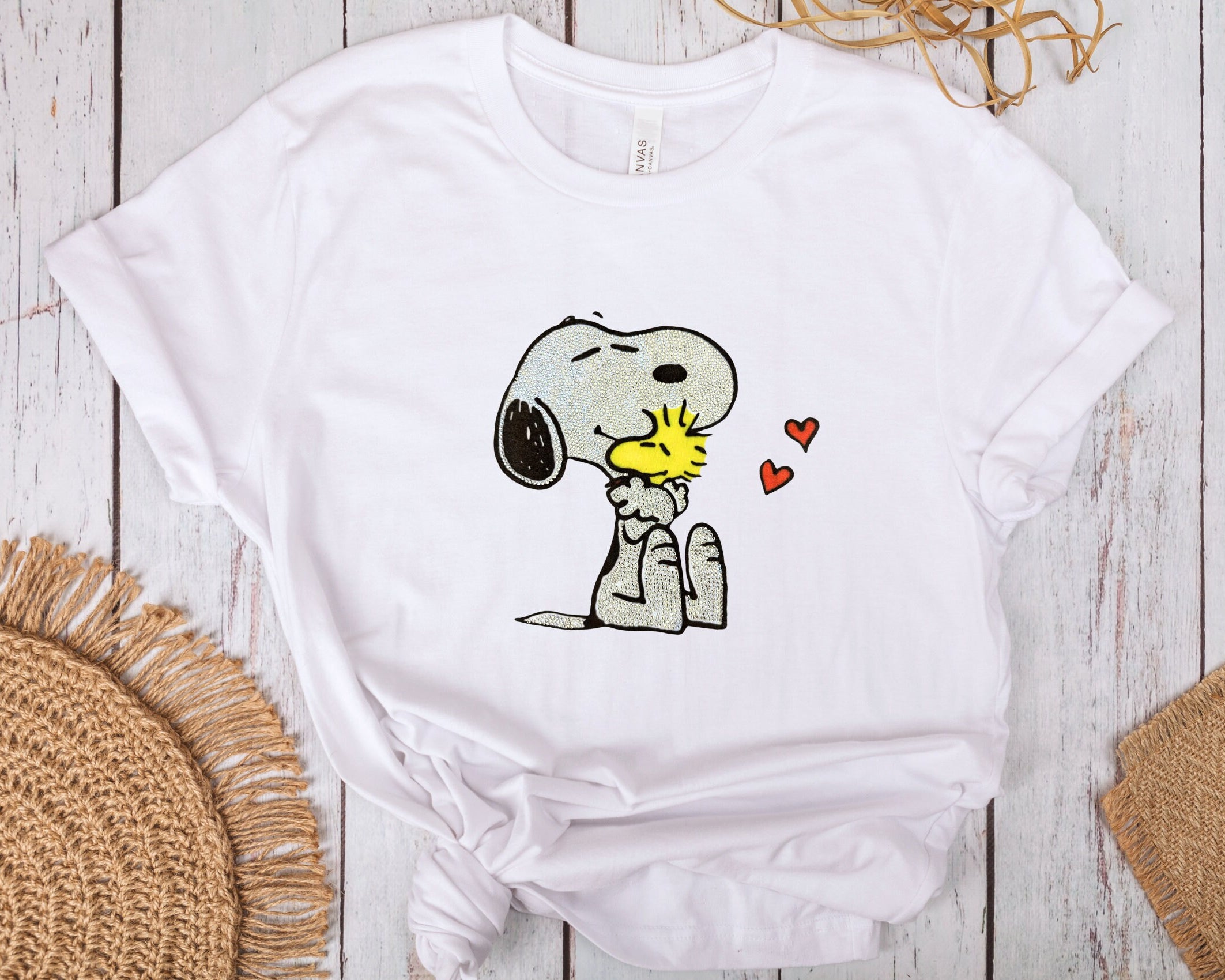 T-Shirt | Glitzer Snoopy | Strass | weiß