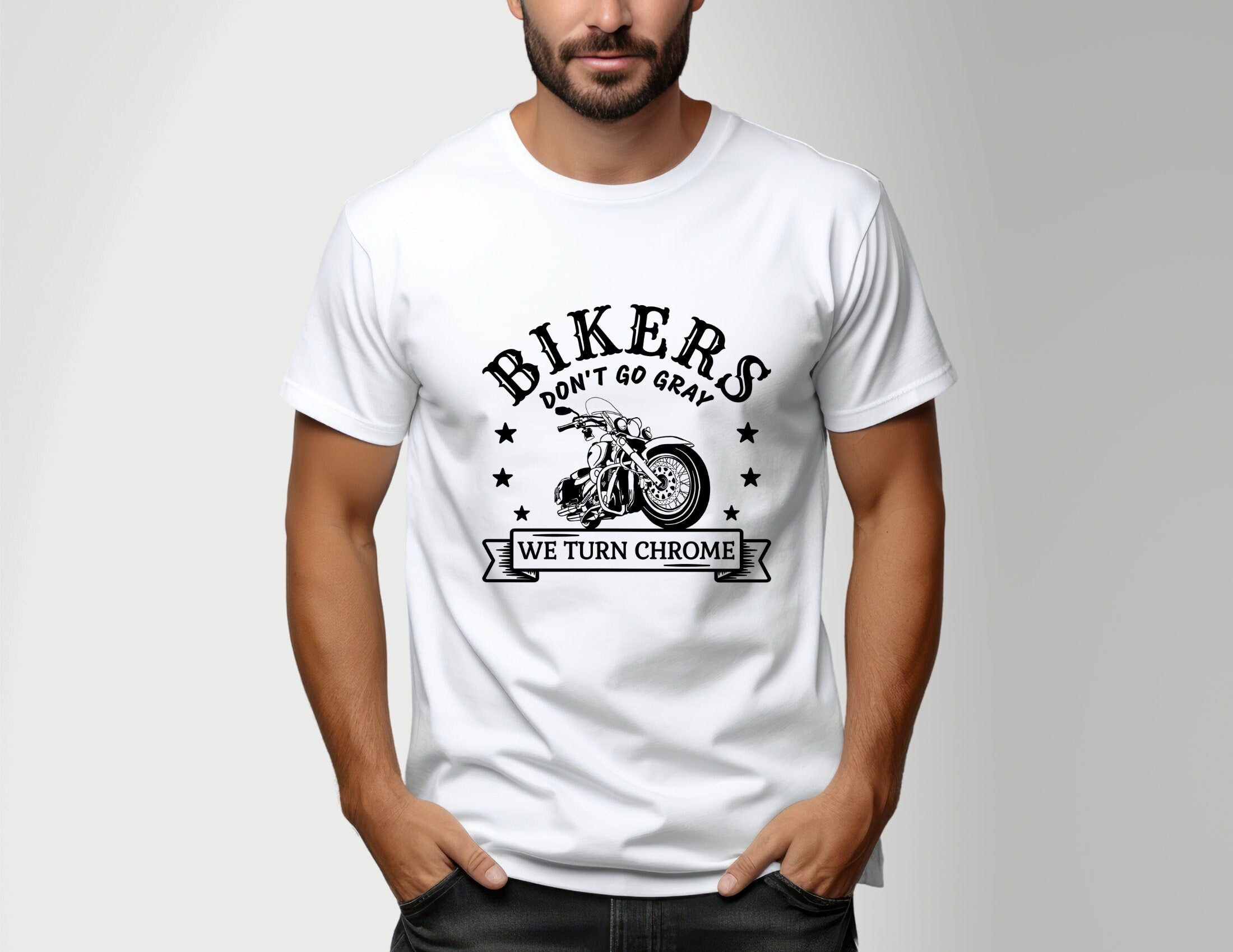 T-Shirt Herren | Bikers don't go gray - we turn chrome | personalisierbar | schwarz oder weiß