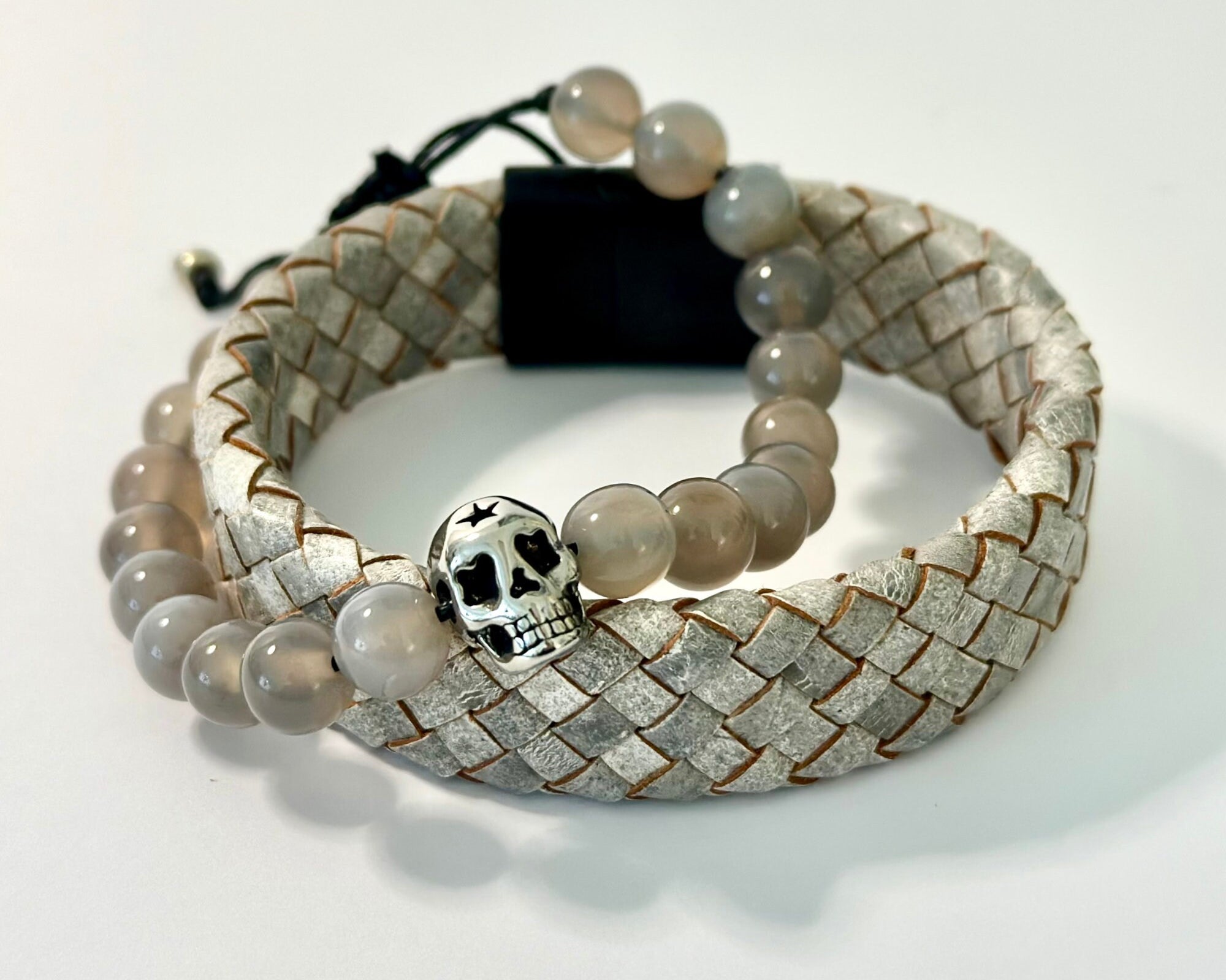 Beiges geflochtenes Lederarmband für Männer | Herrenarmband | Geschenk Mann