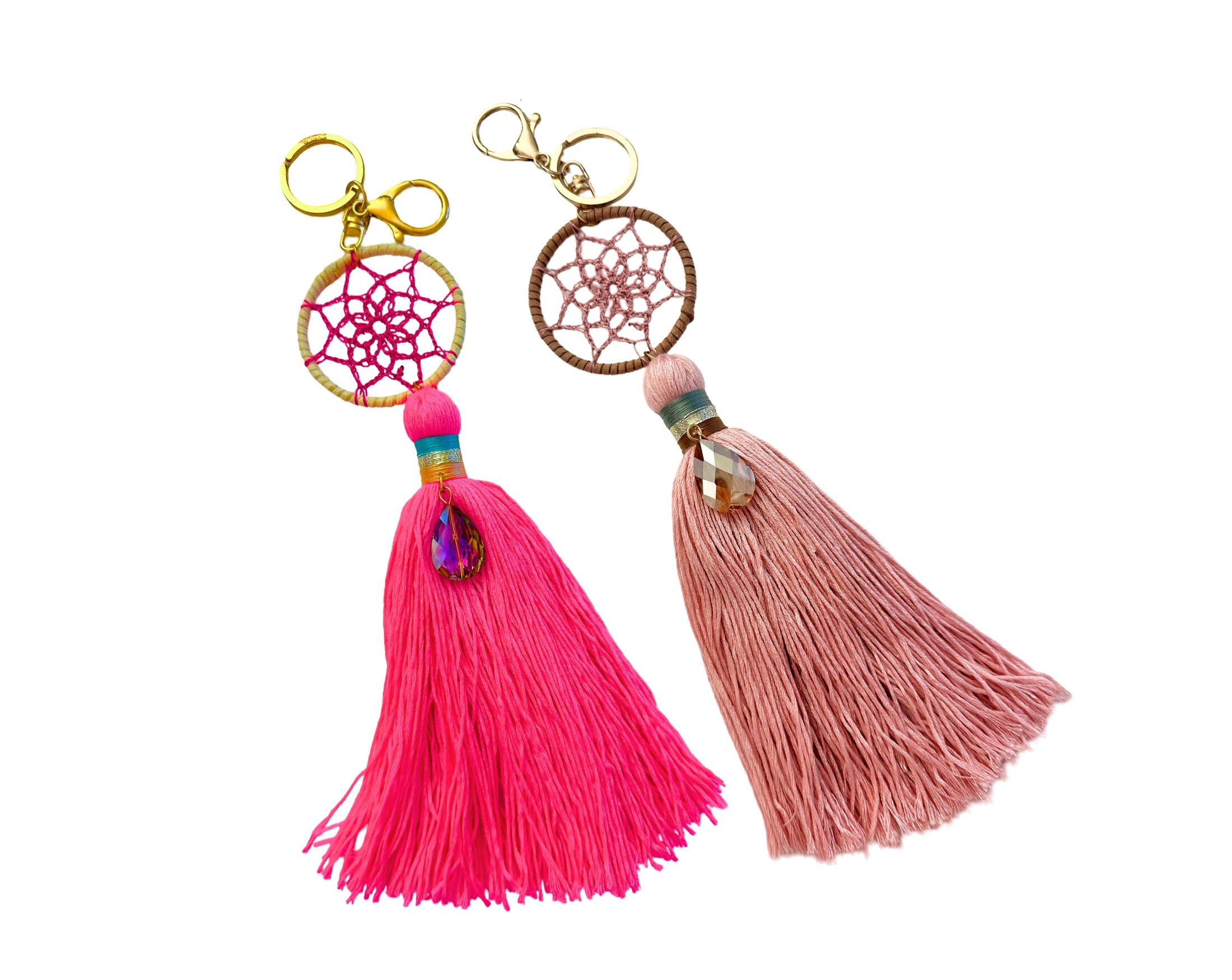 Anhänger für Tasche oder Schlüssel | Ibiza Style | Traumfänger | pink rosa Quaste
