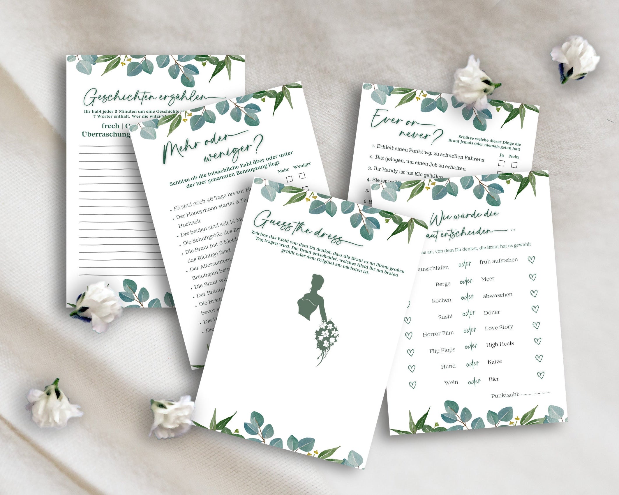 JGA Spiele für Frauen | 10 lustige Partyspiele | Spiele-Set für Junggesellinnenabschied, Brautparty oder Hochzeit | Hochzeitsspiele
