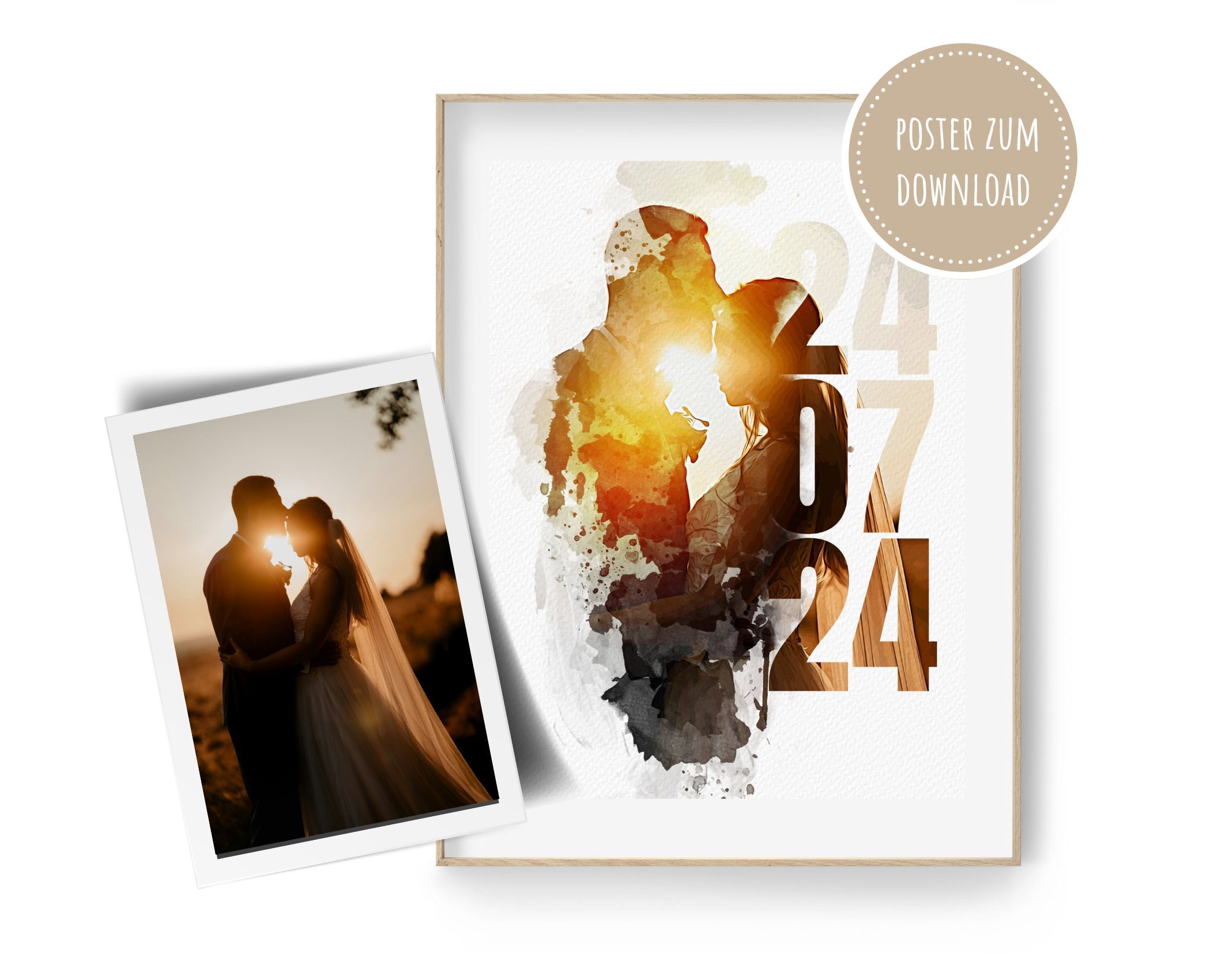 Individuelles Aquarell Portrait mit Schrift | nach Foto | personalisiert | als Digitaler Download