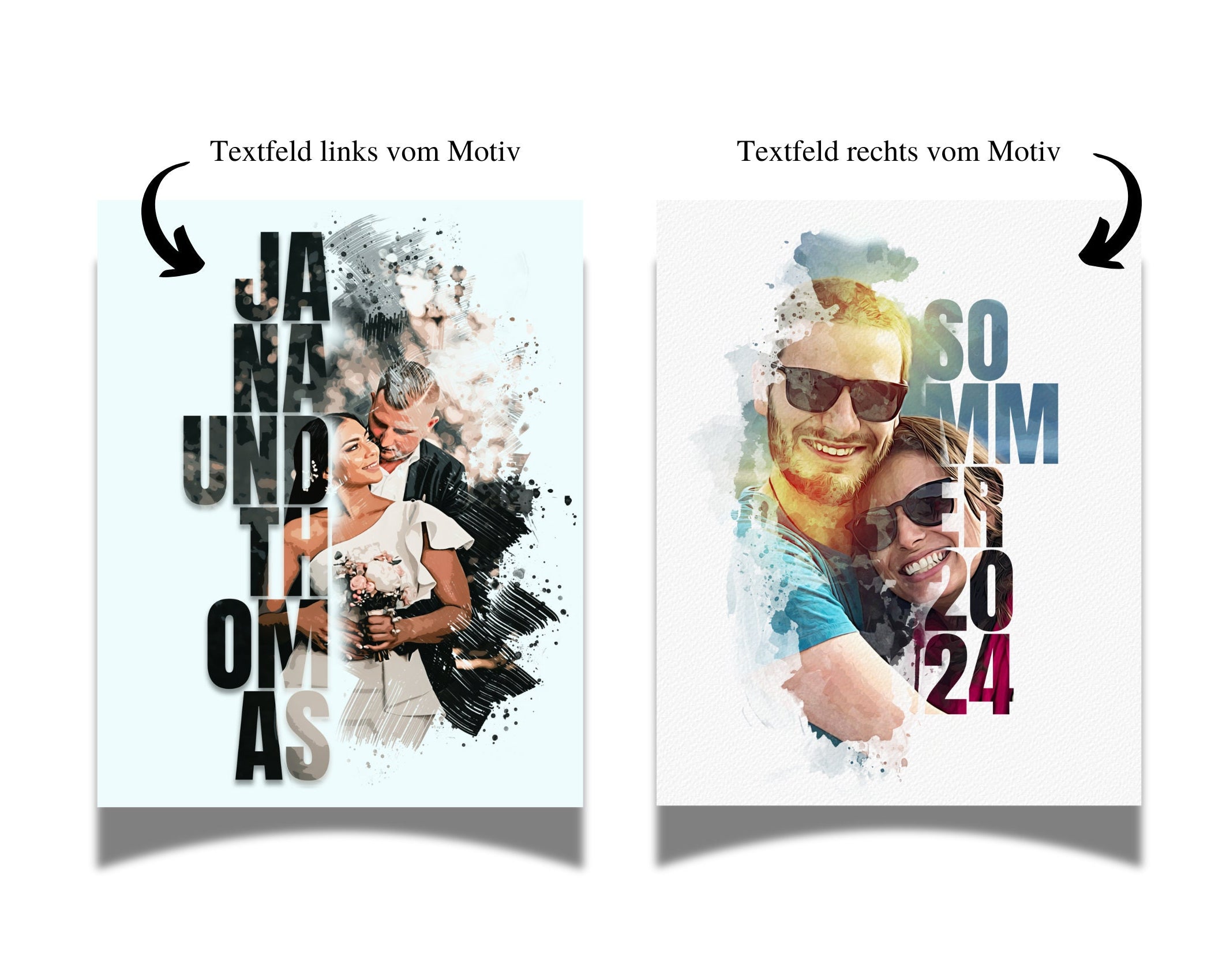 Individuelles Aquarell Portrait mit Schrift | nach Foto | personalisiert | als Digitaler Download