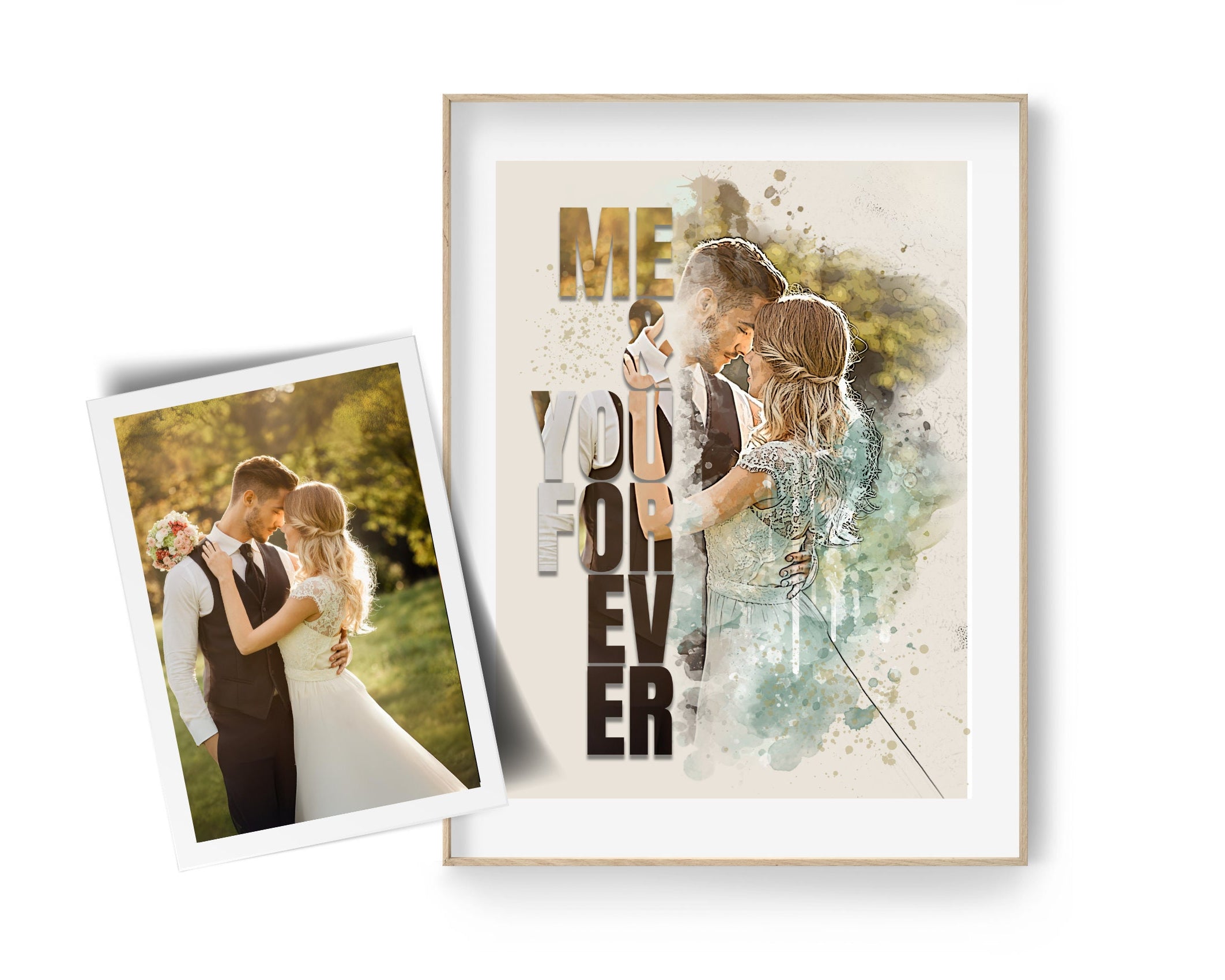 Individuelles Aquarell Portrait mit Schrift | nach Foto | personalisiert | als Digitaler Download