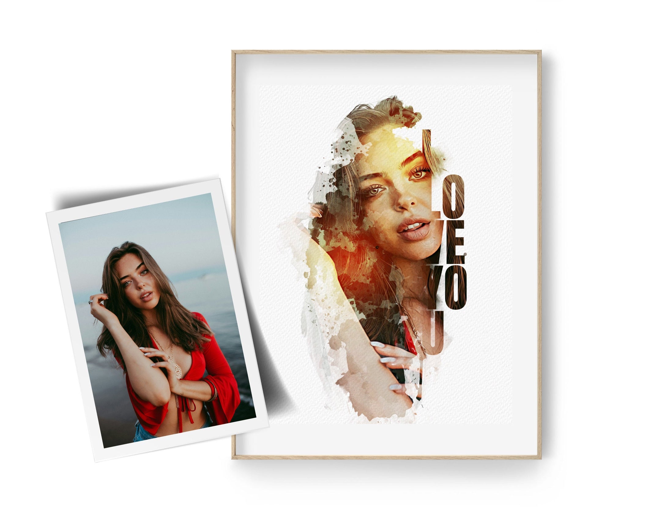 Individuelles Aquarell Portrait mit Schrift | nach Foto | personalisiert | als Digitaler Download