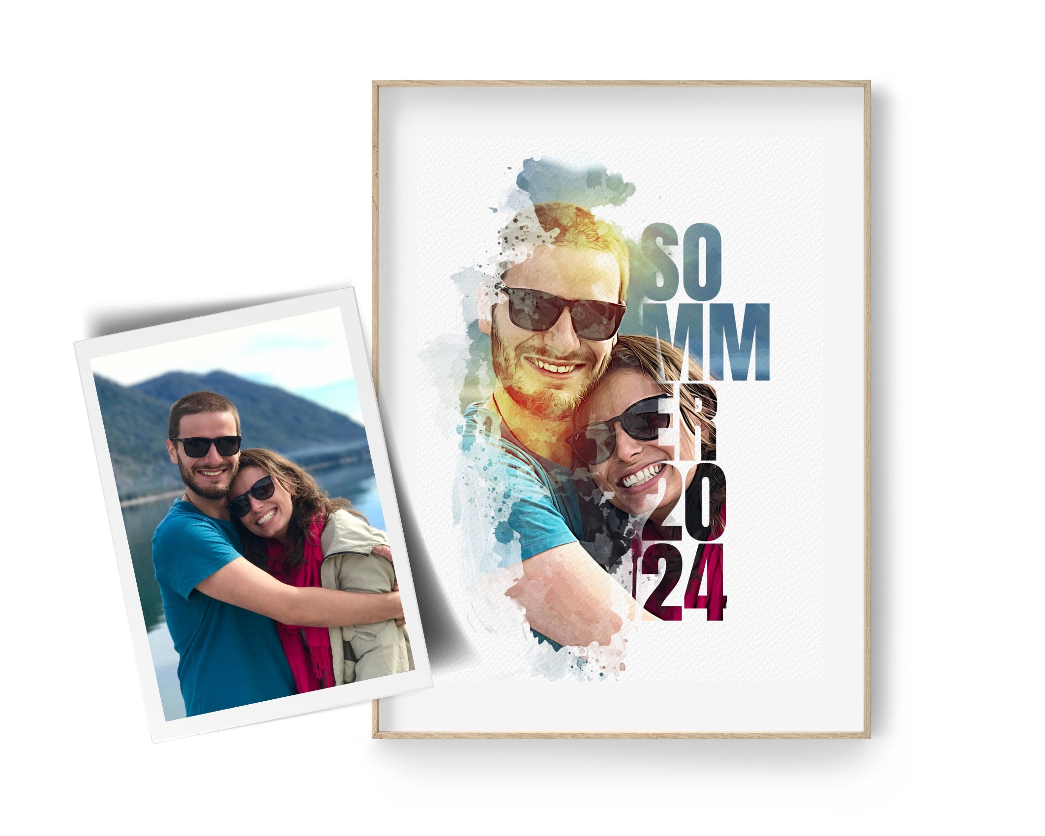 Individuelles Aquarell Portrait mit Schrift | nach Foto | personalisiert | als Digitaler Download