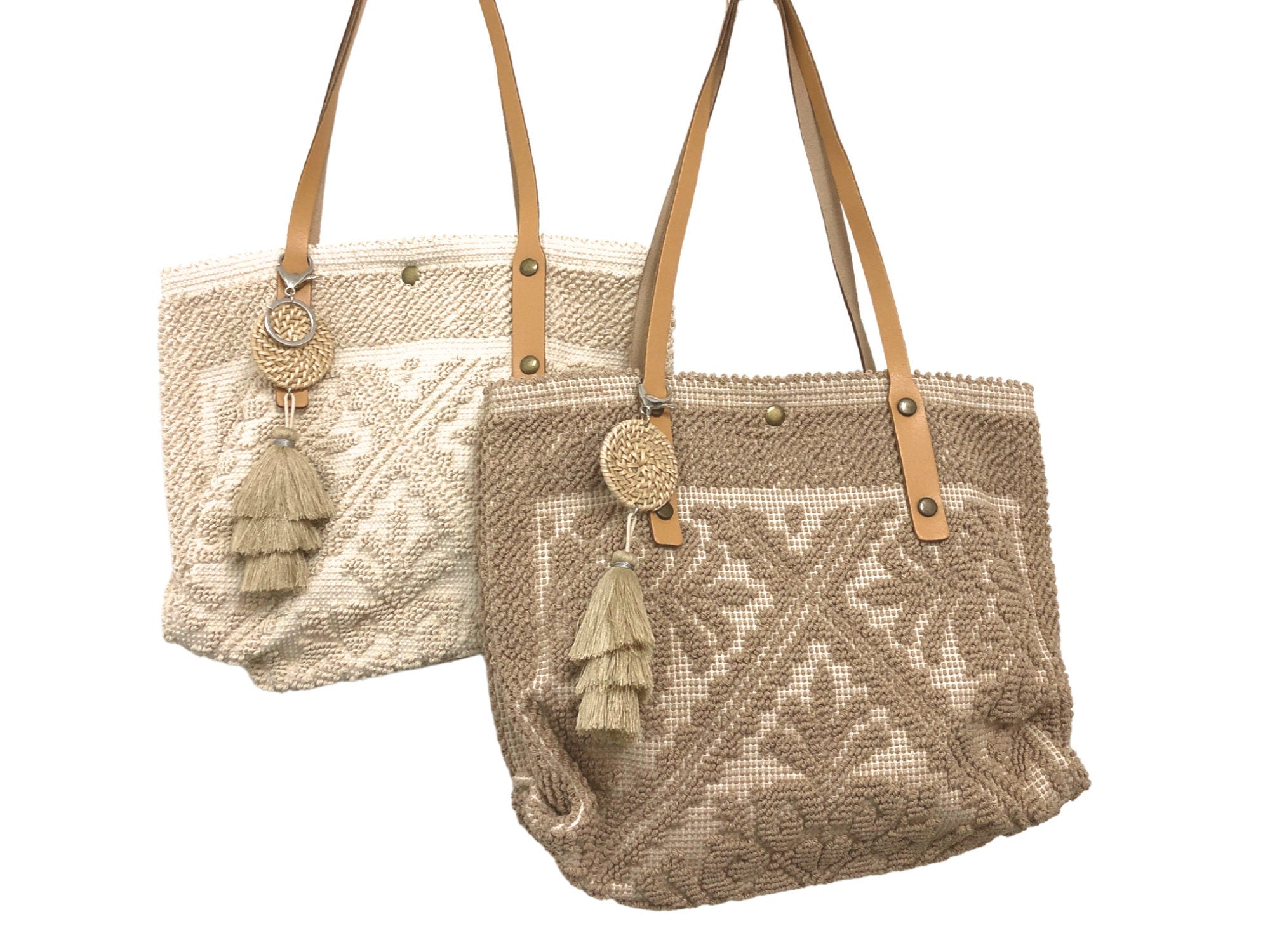 Tasche Ibiza klein | BOHO Bag | Baumwolltasche mit langen Lederhenkeln | Leder