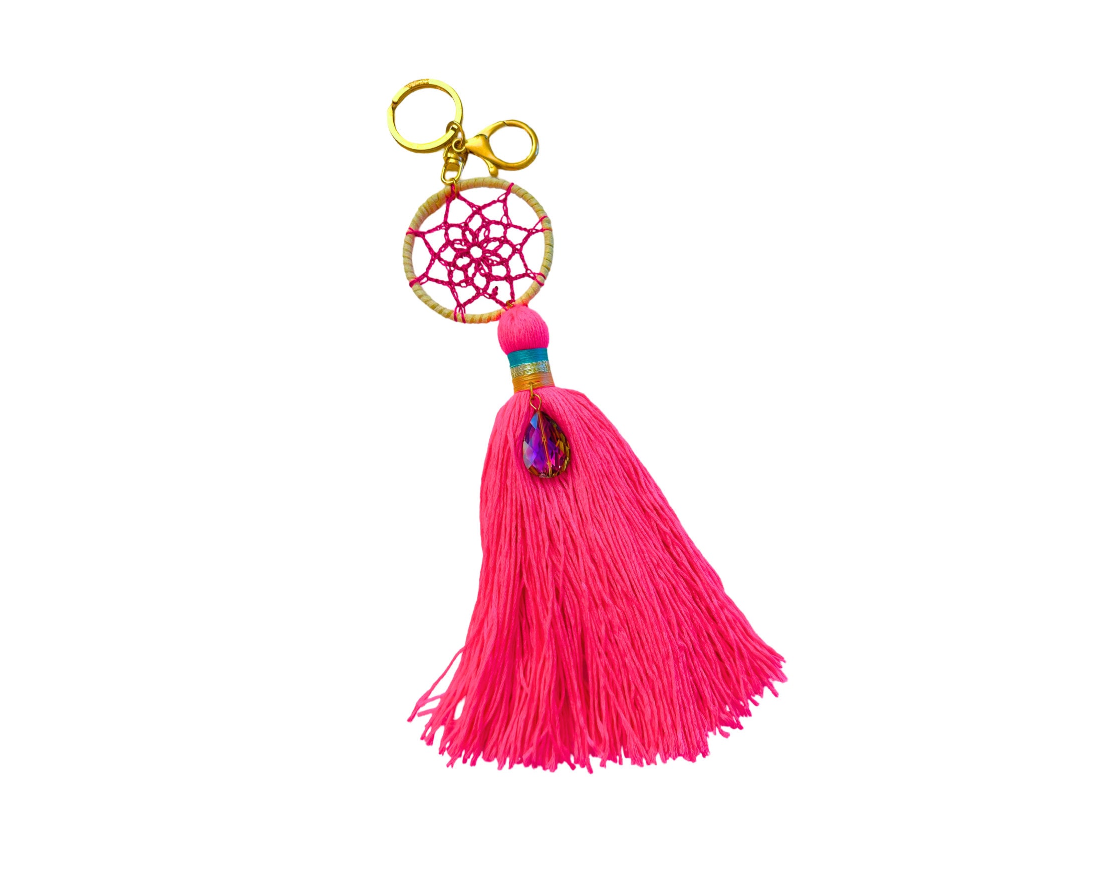 Anhänger für Tasche oder Schlüssel | Ibiza Style | Traumfänger | pink rosa Quaste