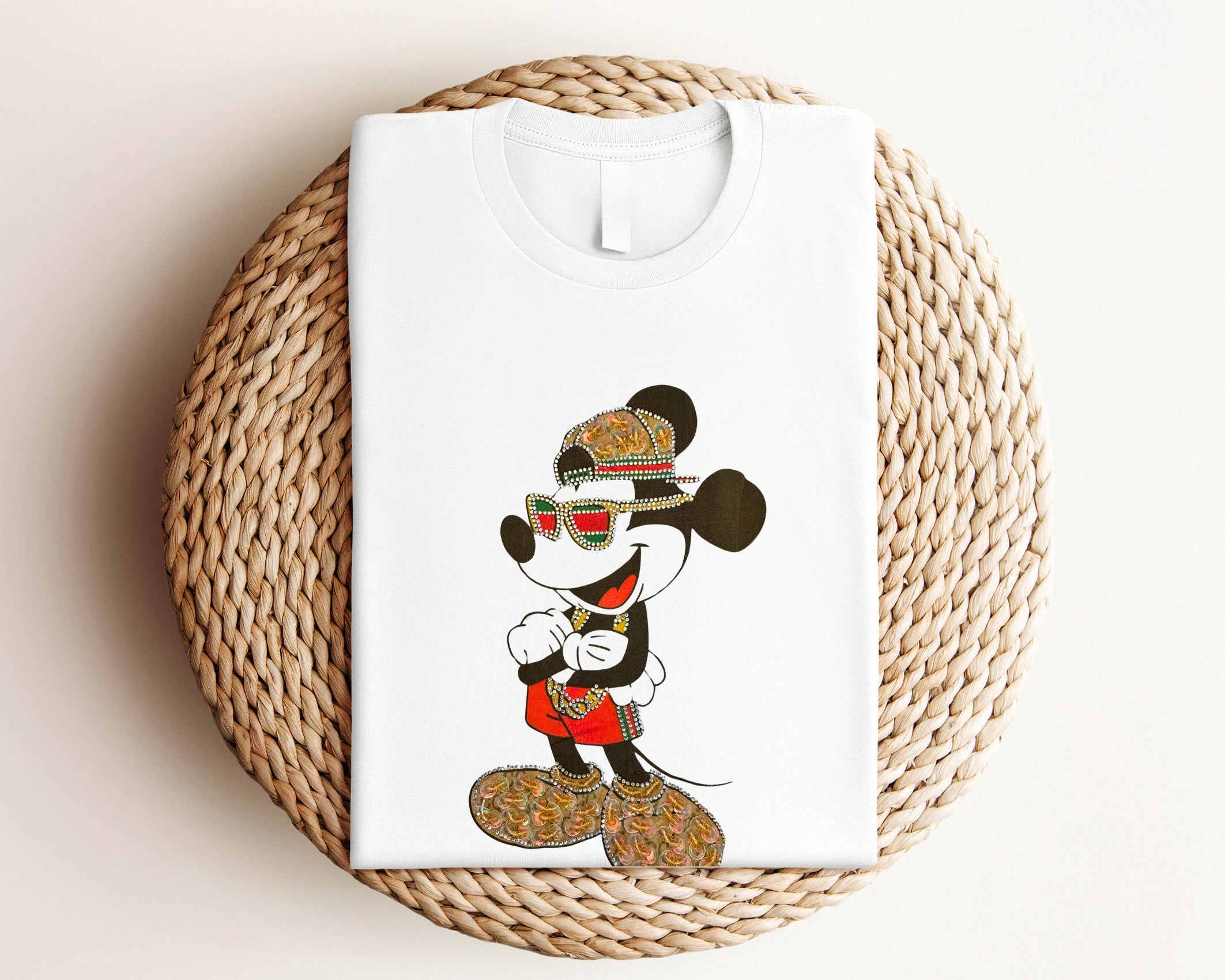 T-Shirt mit Glitzer Maus | Strass und Pailletten | Strass Applikation | B-Ware