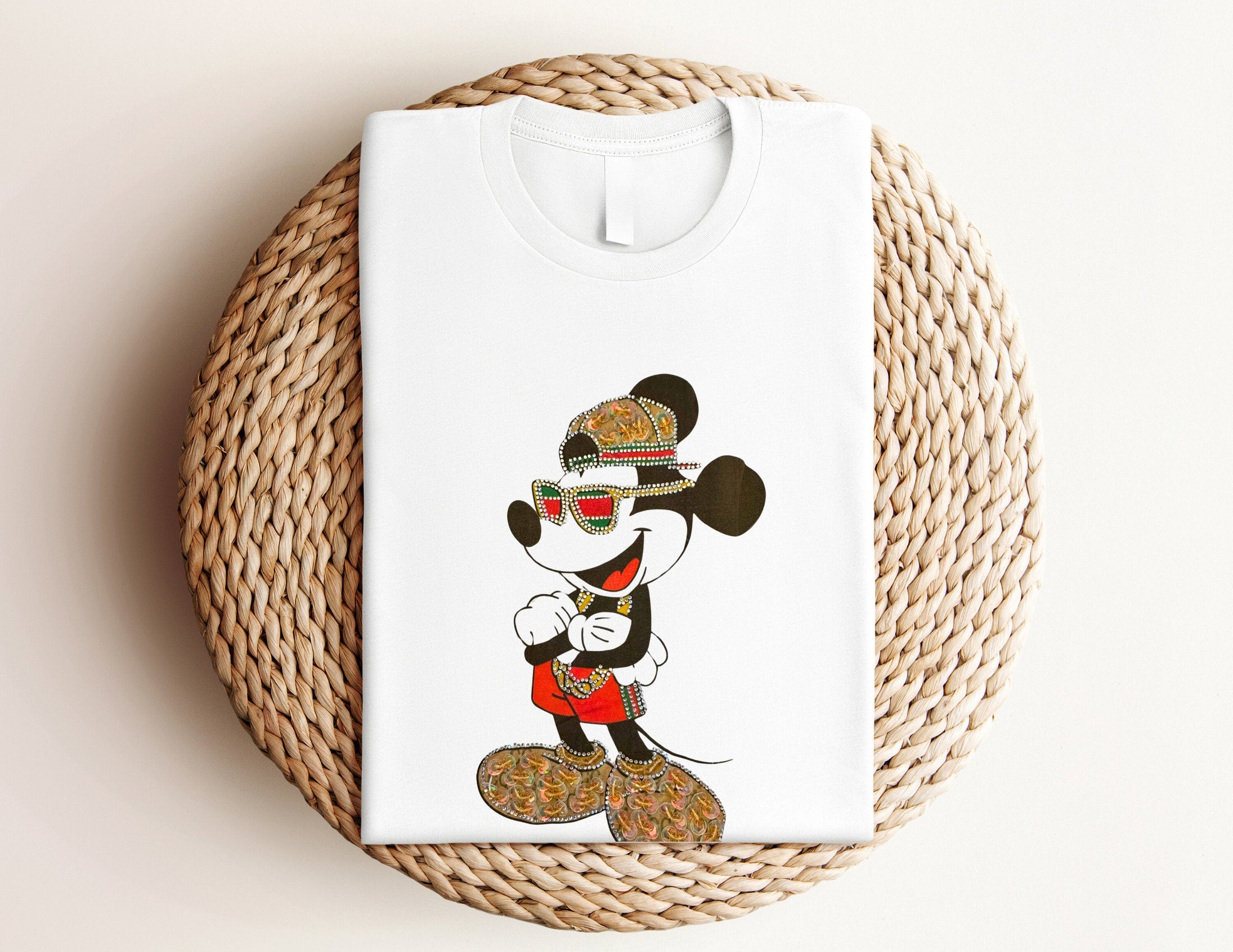 T-Shirt mit Glitzer Maus | Strass und Pailletten | Strass Applikation | B-Ware