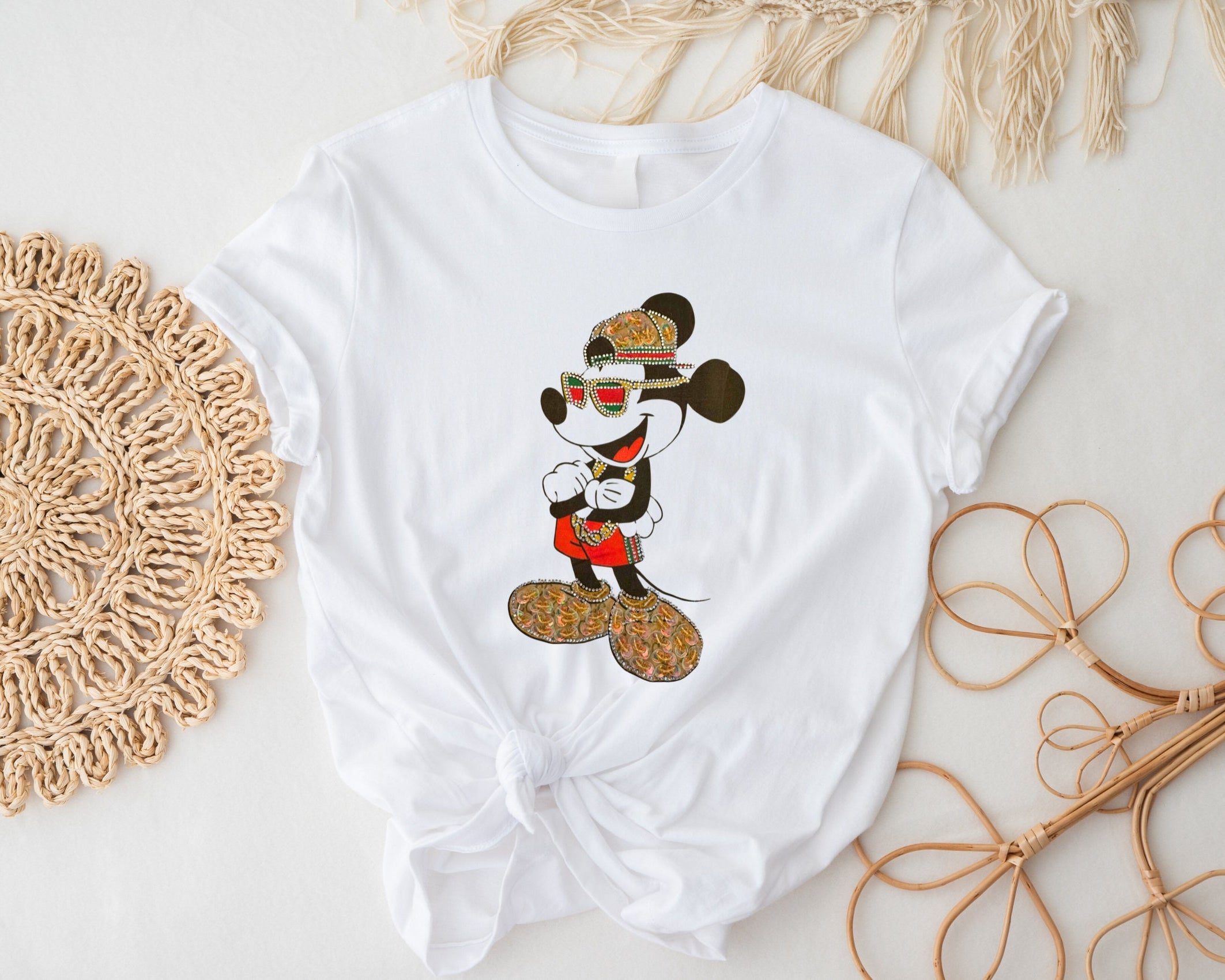T-Shirt mit Glitzer Maus | Strass und Pailletten | Strass Applikation | B-Ware