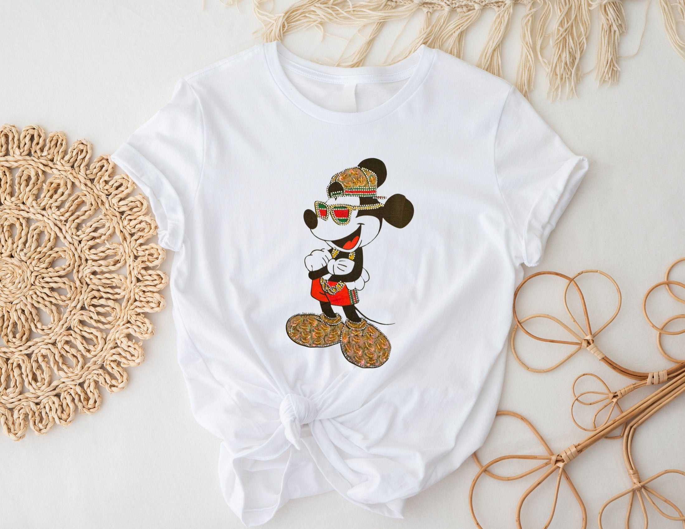 T-Shirt mit Glitzer Maus | Strass und Pailletten | Strass Applikation | B-Ware