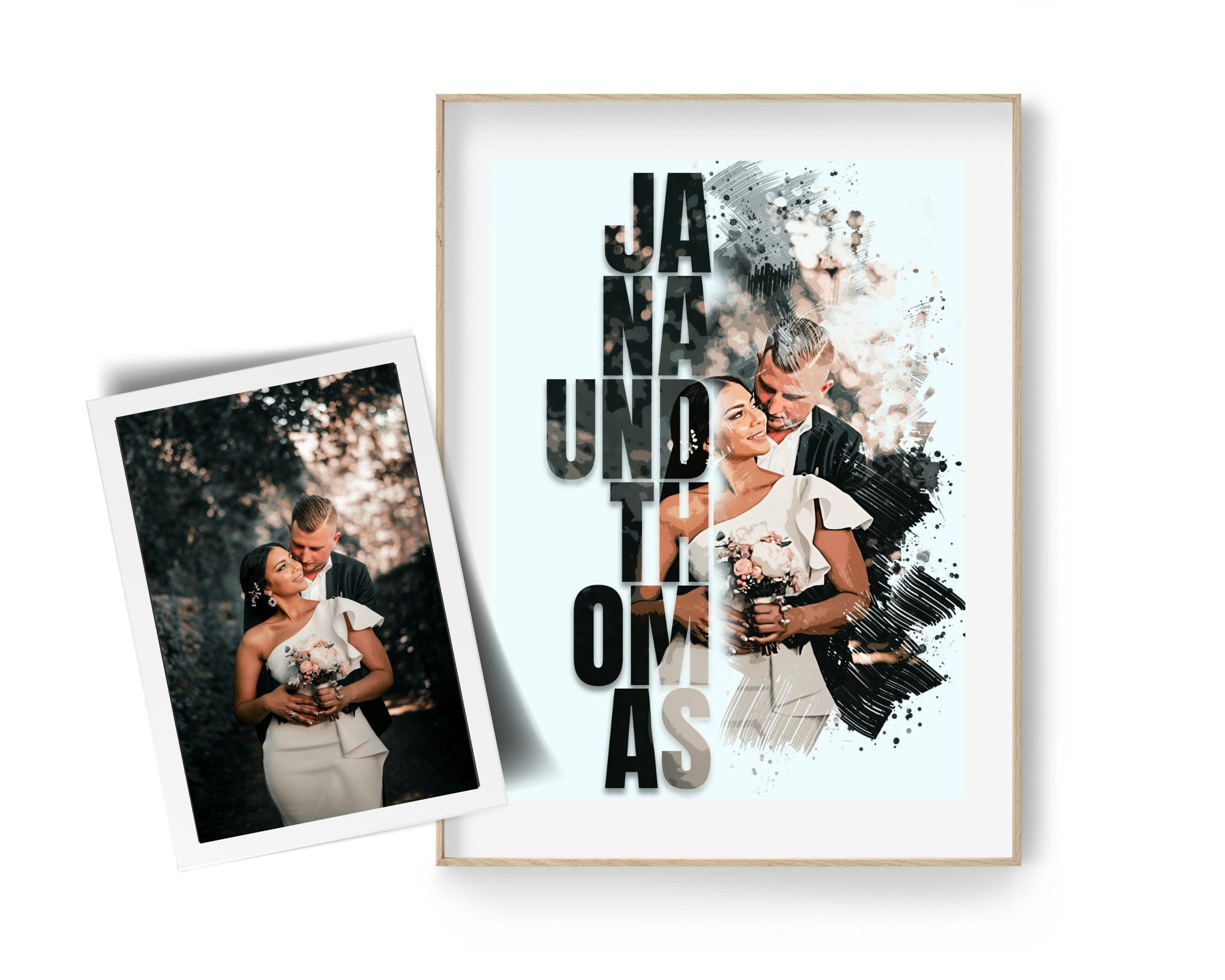 Individuelles Aquarell Portrait mit Schrift | nach Foto | personalisiert | als Digitaler Download