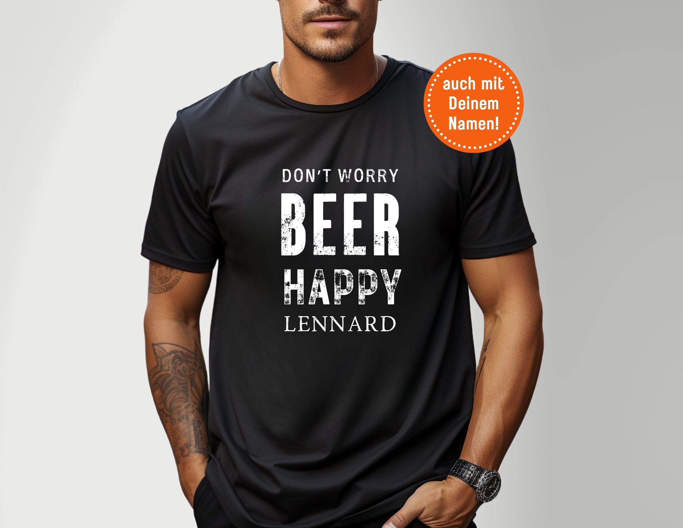 T-Shirt Herren | Don't Worry Beer Happy | personalisierbar | weiß, schwarz